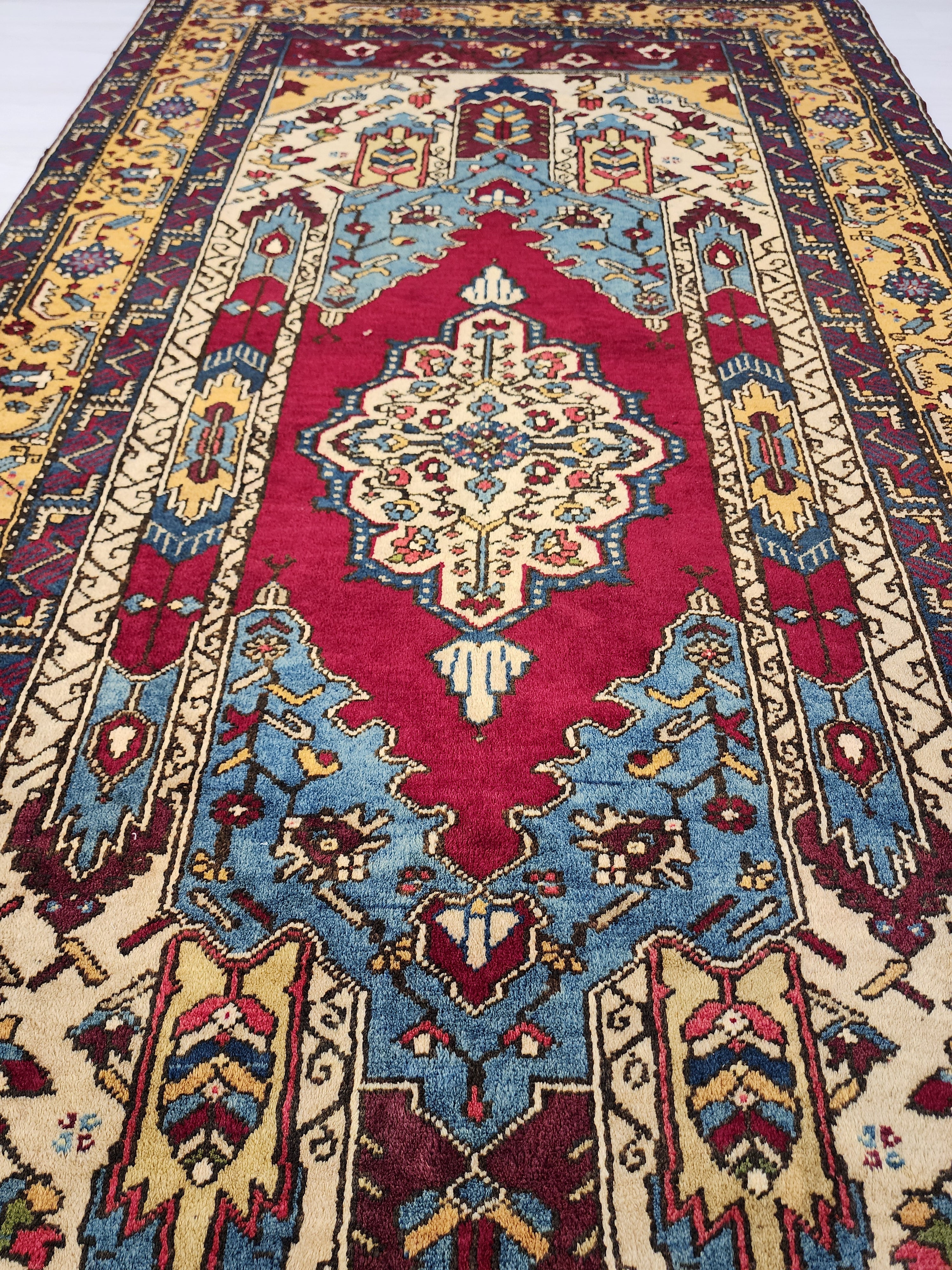 Handwoven Turkish Wool Rug, 8x4, Tribal Geometric Design