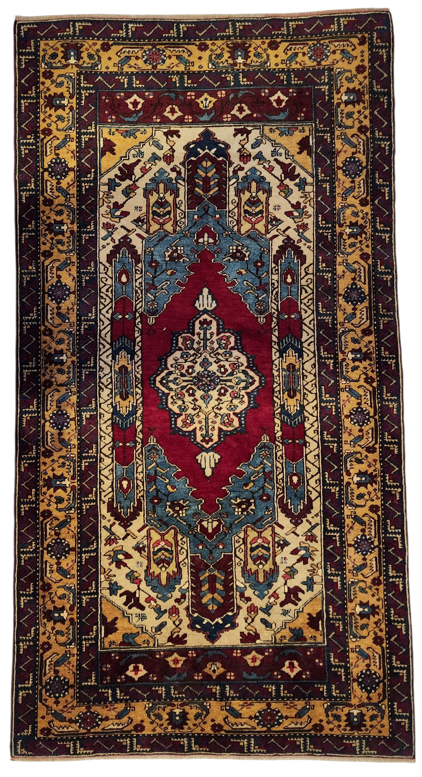 Handwoven Turkish Wool Rug, 8x4, Tribal Geometric Design