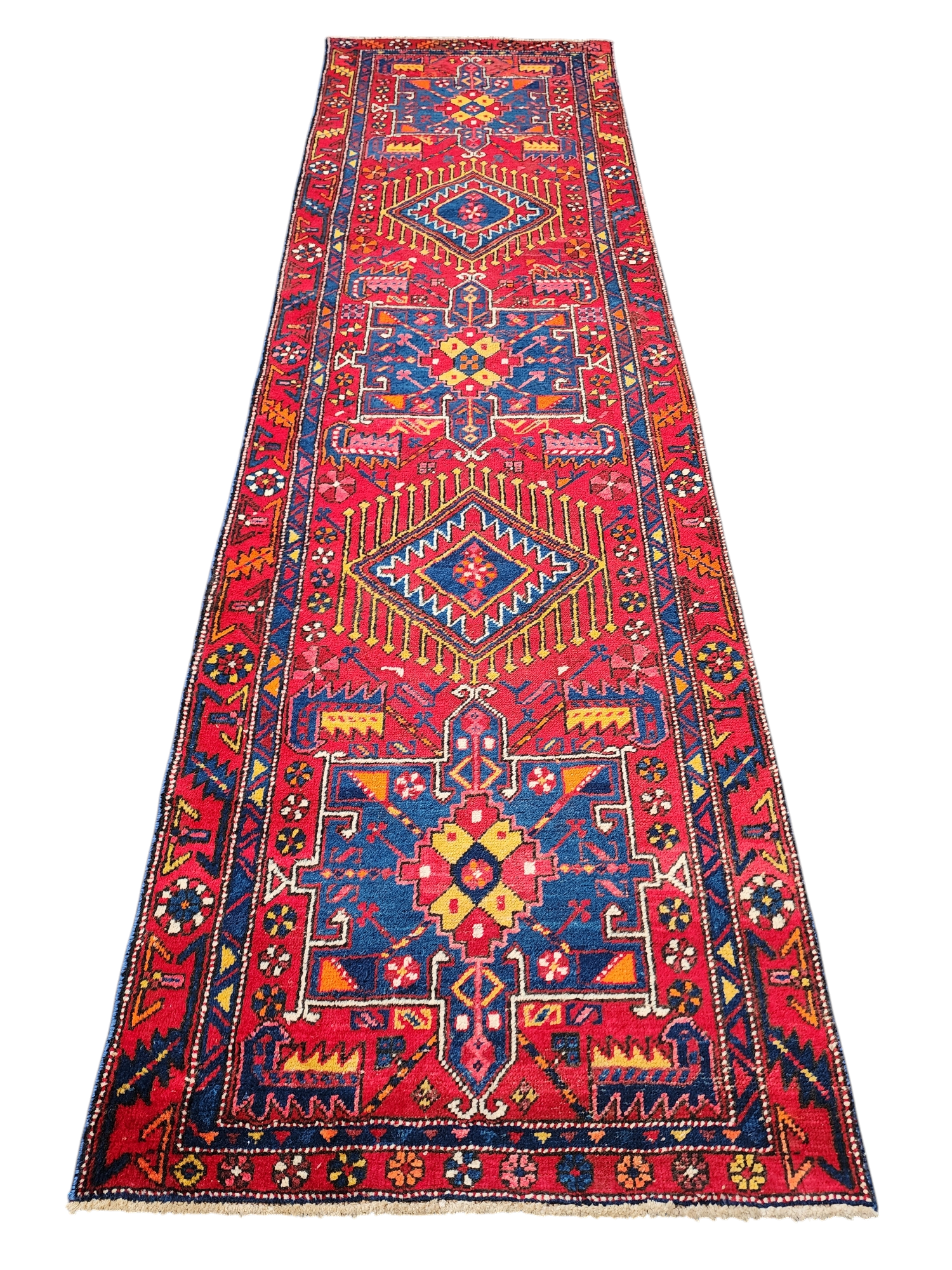 Vintage Red and Blue Persian Runner Rug, ''3''x 10'6''