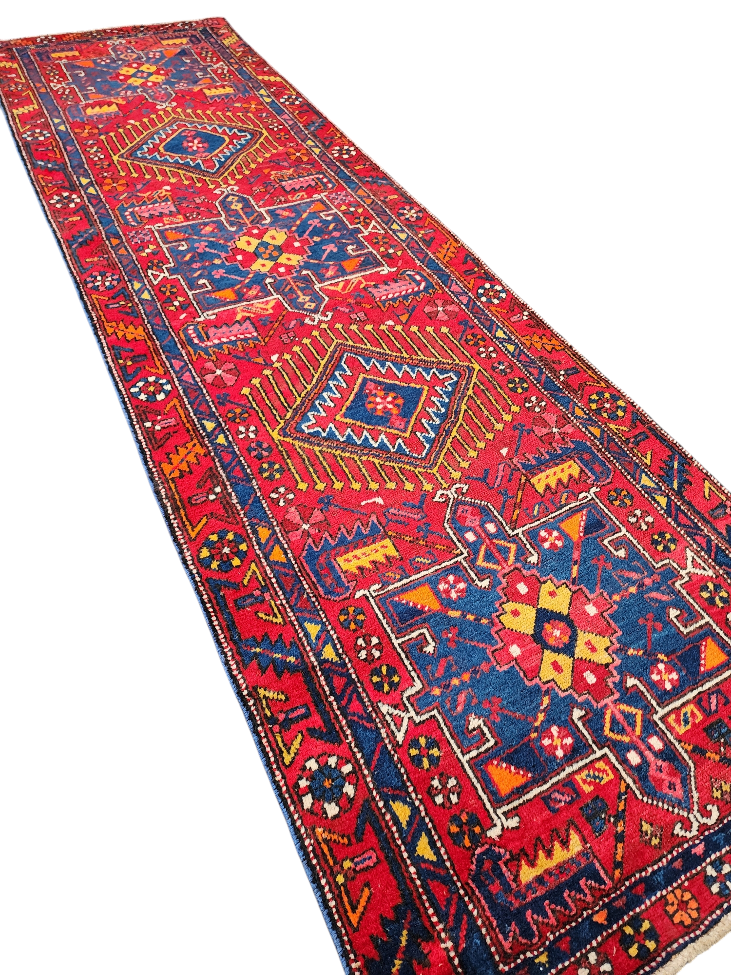 Vintage Red and Blue Persian Runner Rug, ''3''x 10'6''