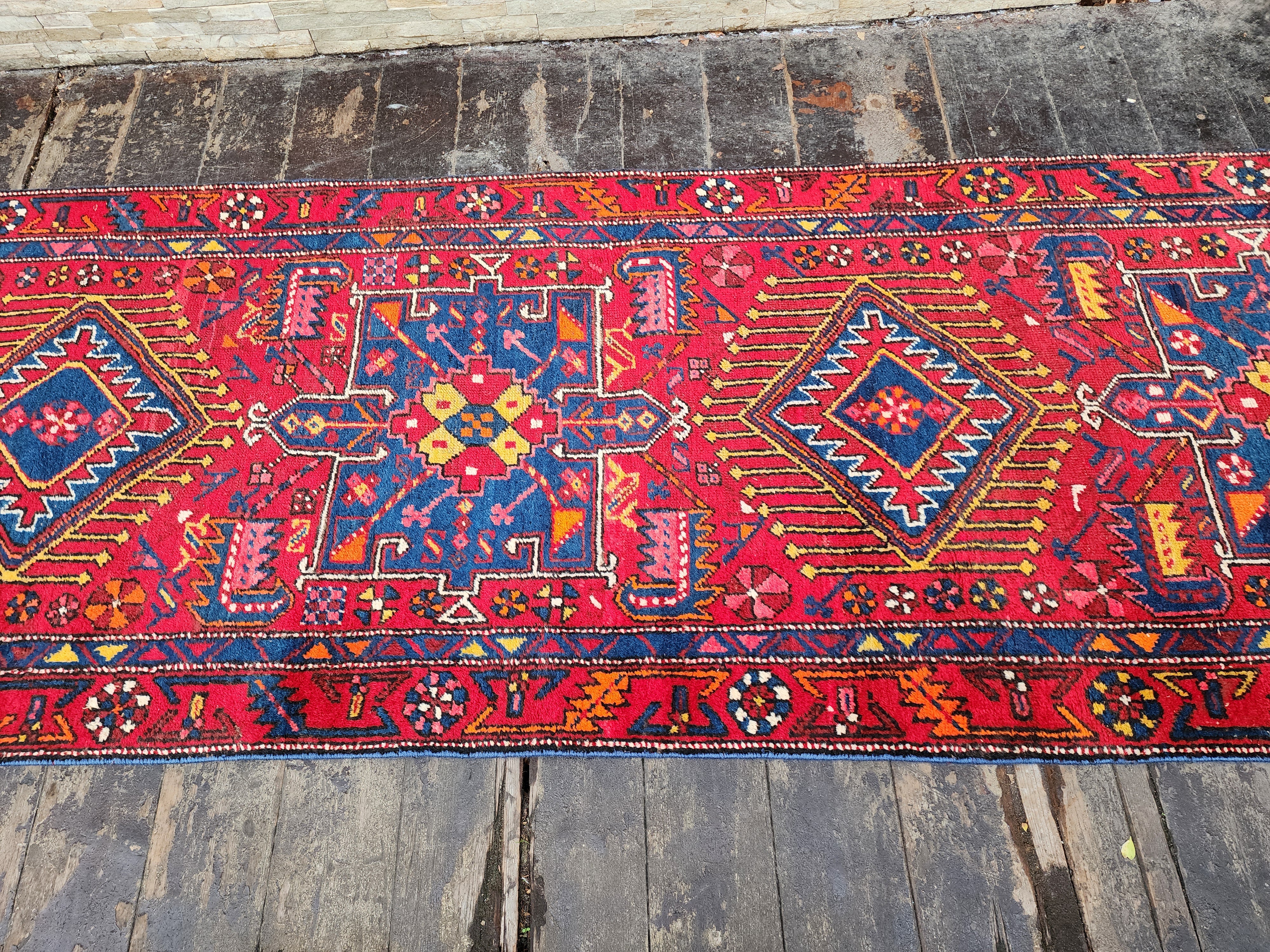 Vintage Red and Blue Persian Runner Rug, ''3''x 10'6''