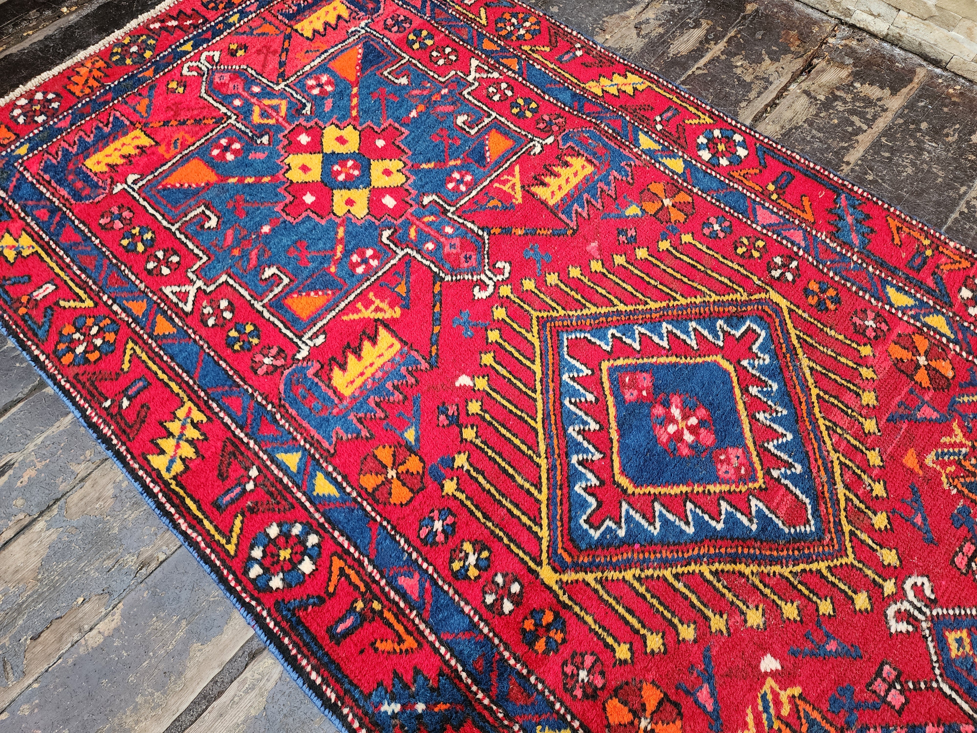 Vintage Red and Blue Persian Runner Rug, ''3''x 10'6''