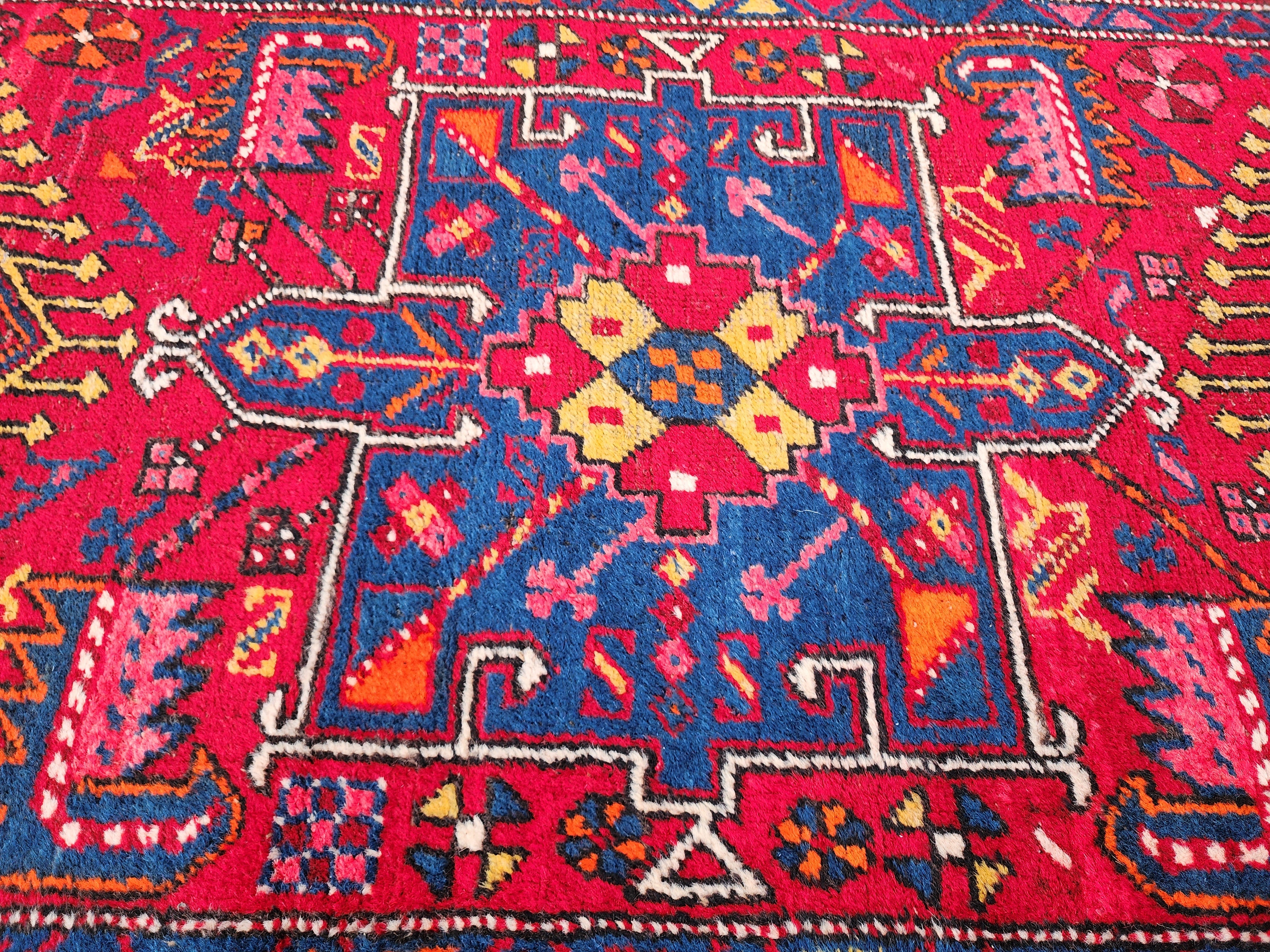 Vintage Red and Blue Persian Runner Rug, ''3''x 10'6''