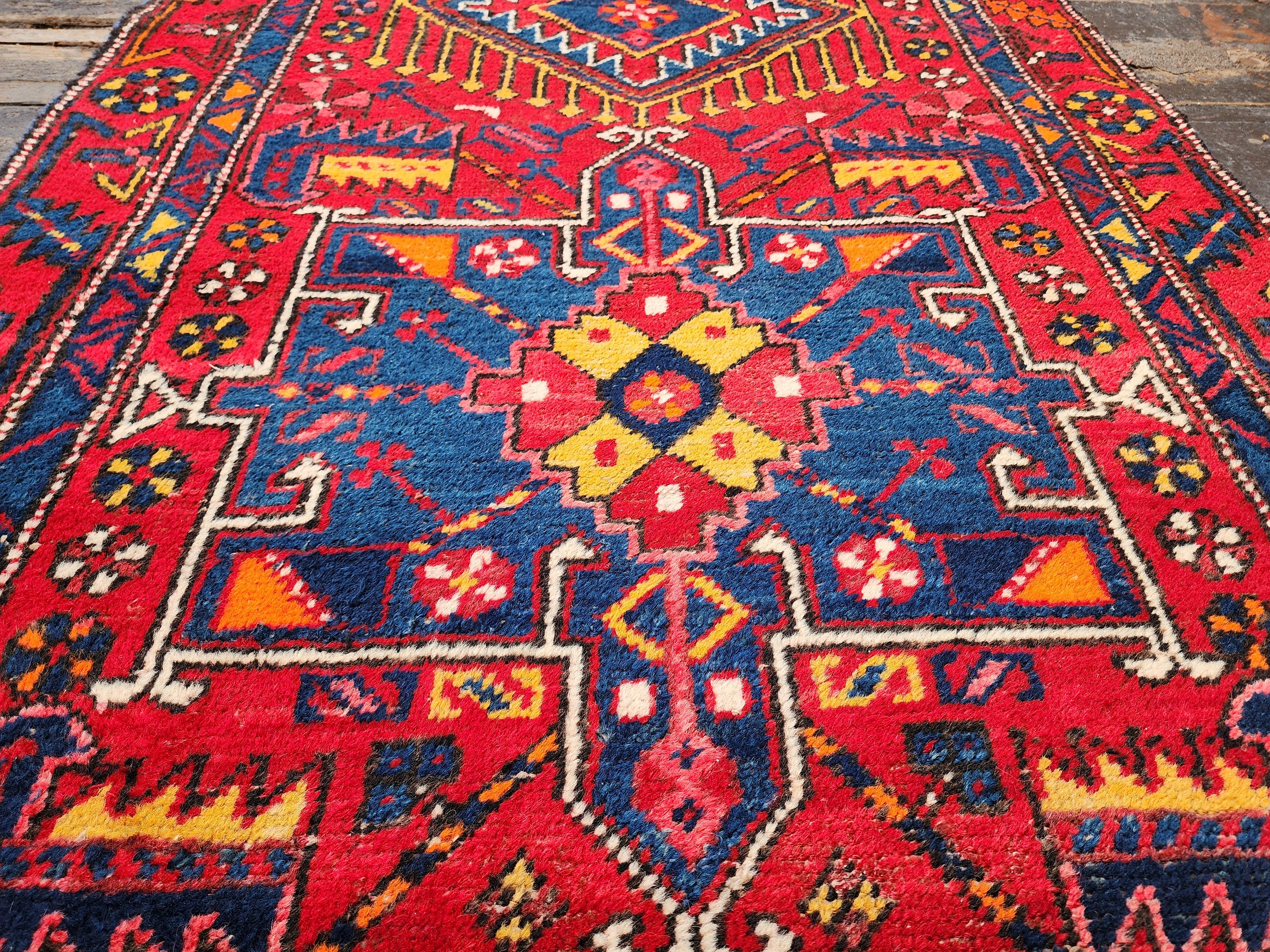Vintage Red and Blue Persian Runner Rug, ''3''x 10'6''