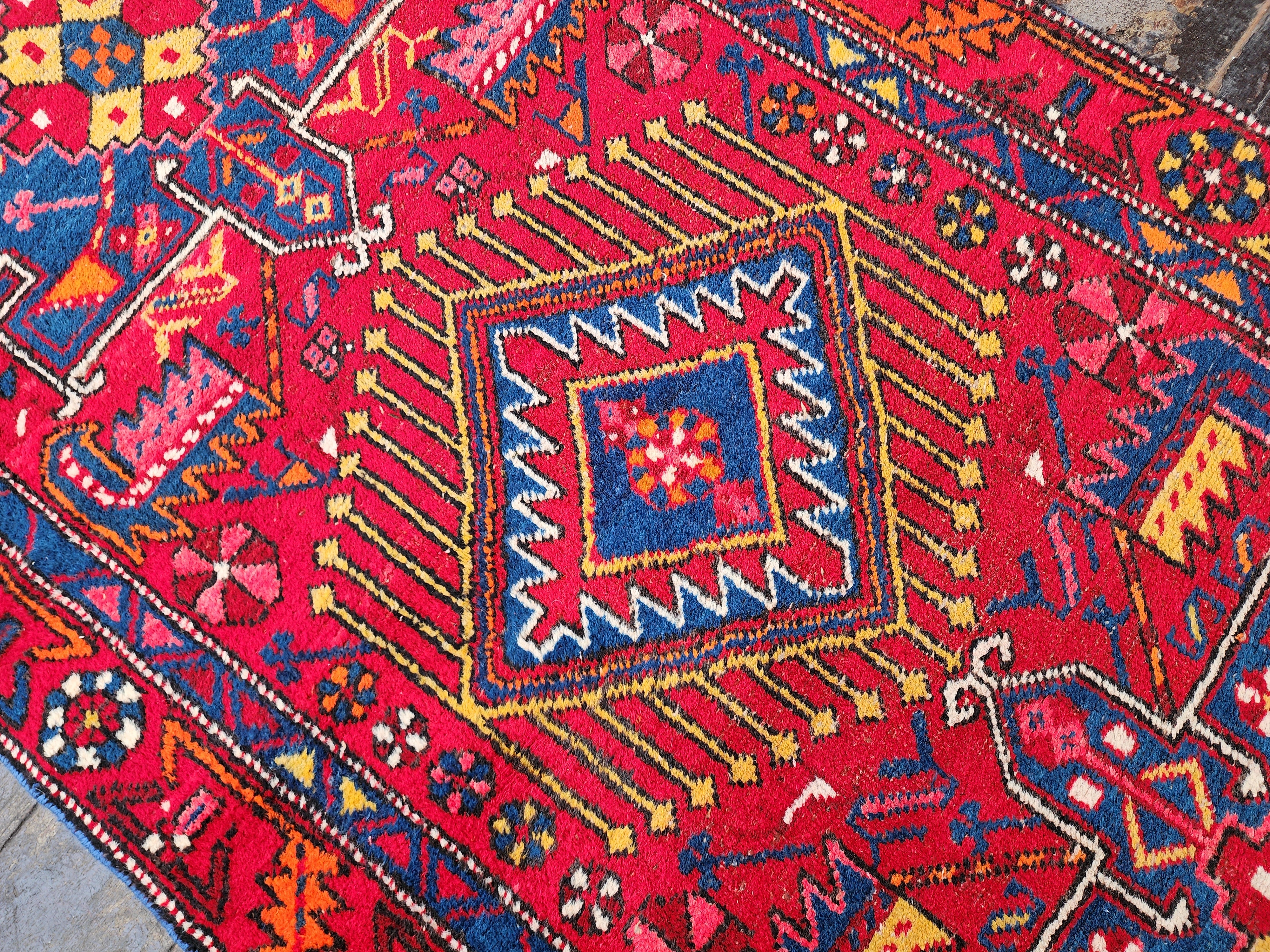 Vintage Red and Blue Persian Runner Rug, ''3''x 10'6''