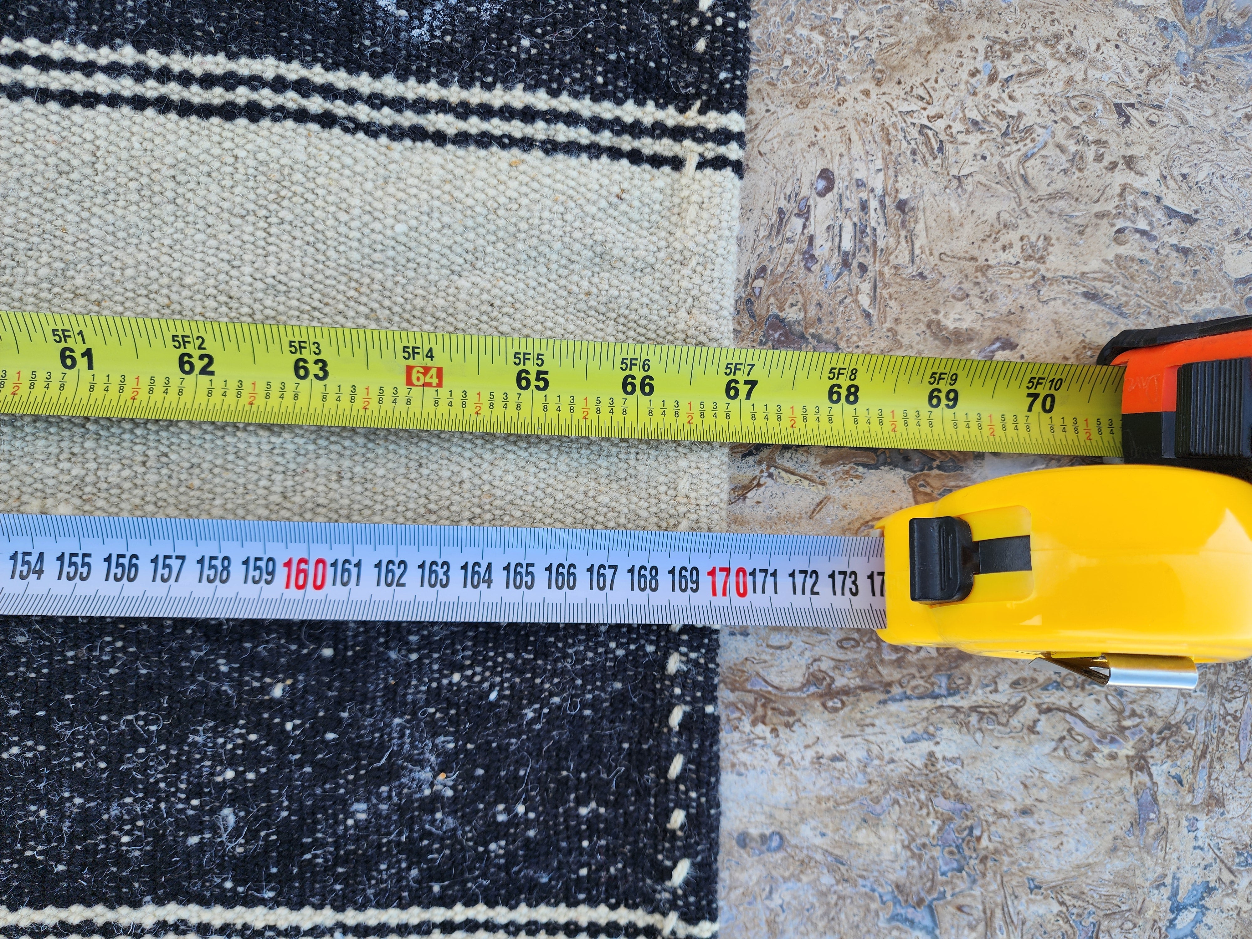 Black stripe handwoven kilim rug, 5'7''x4'6''