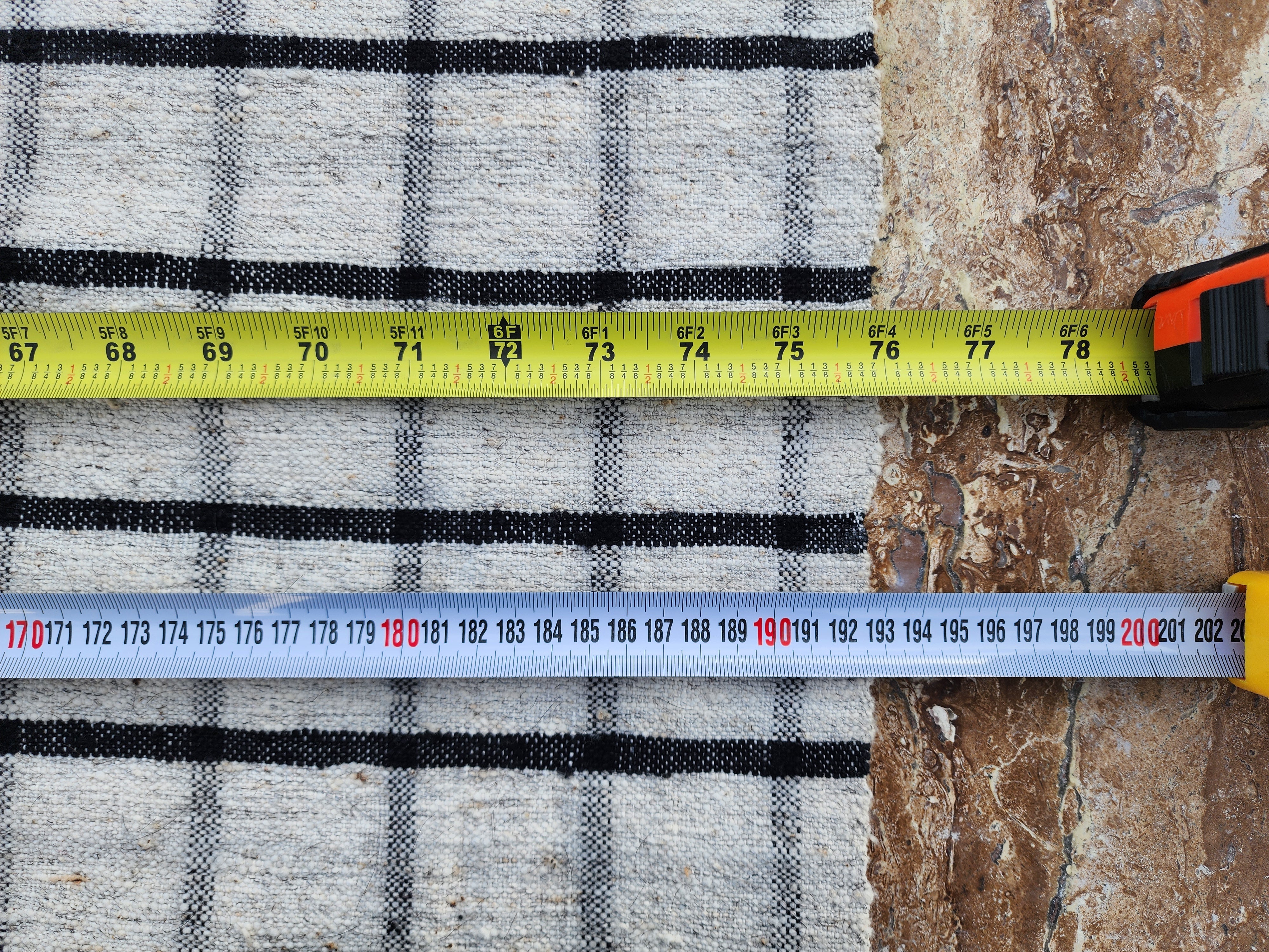 Flat-woven Kilim rug with a grid pattern in white and black, 6'4''x9'4''