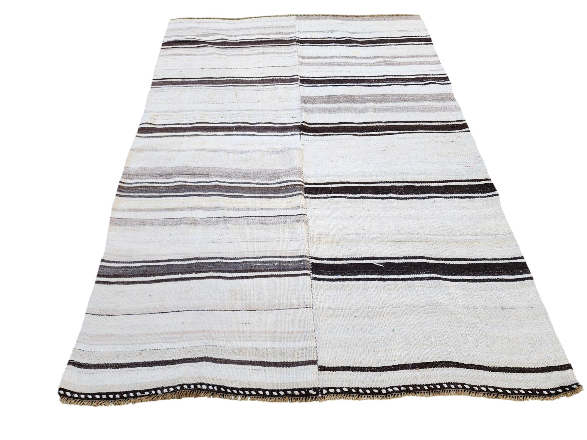 Black stripe handwoven kilim rug, 6'4''x4'6''