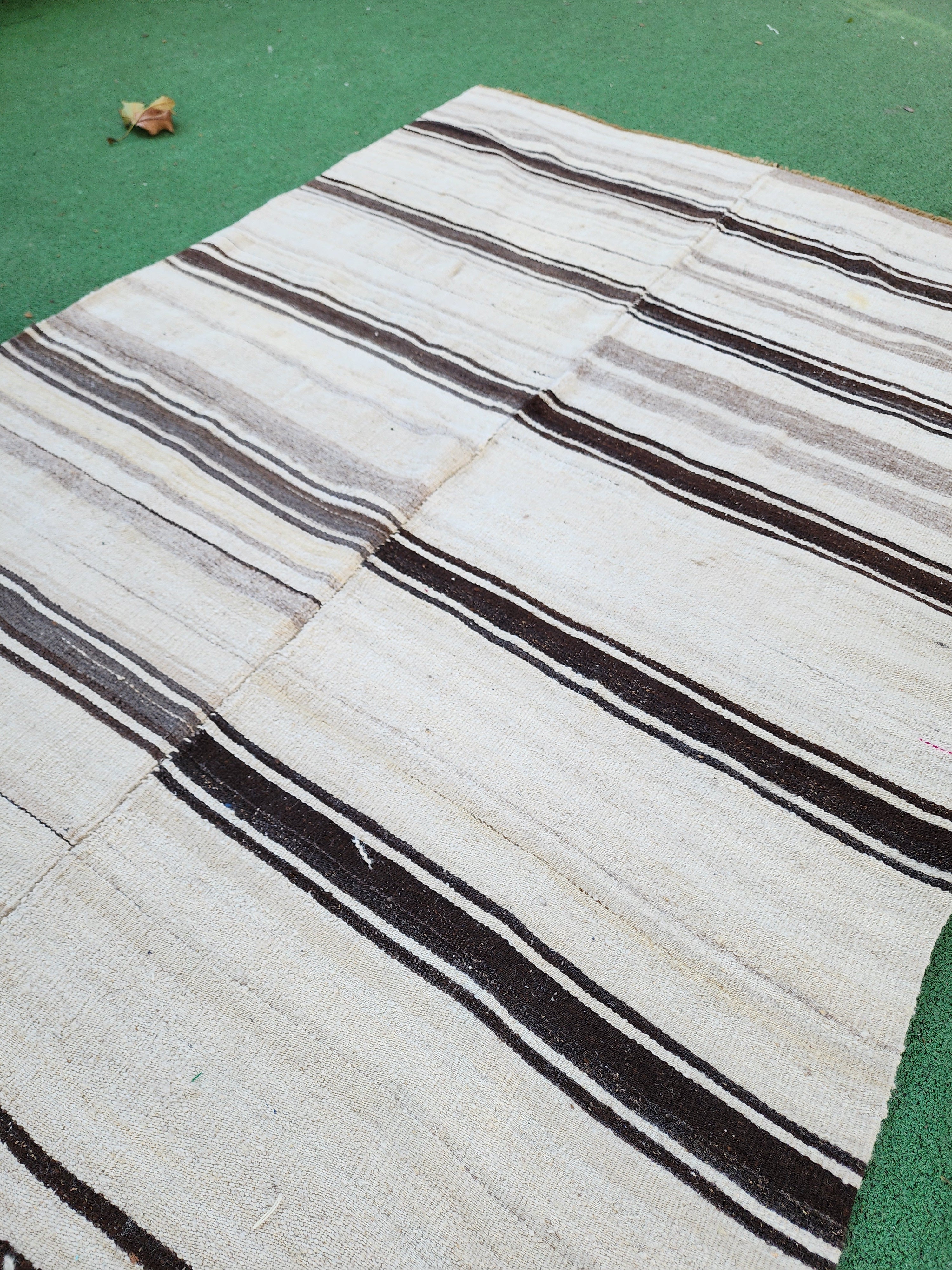Black stripe handwoven kilim rug, 6'4''x4'6''
