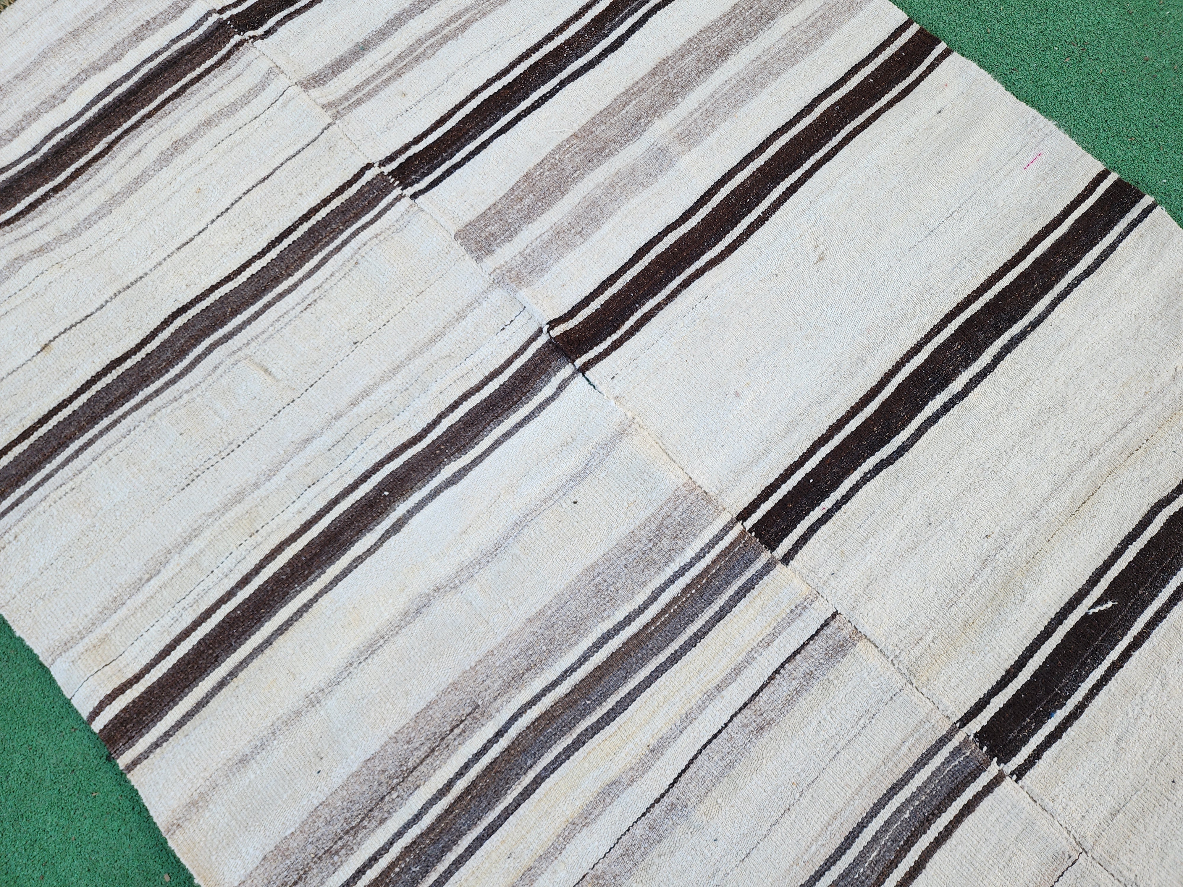 Black stripe handwoven kilim rug, 6'4''x4'6''