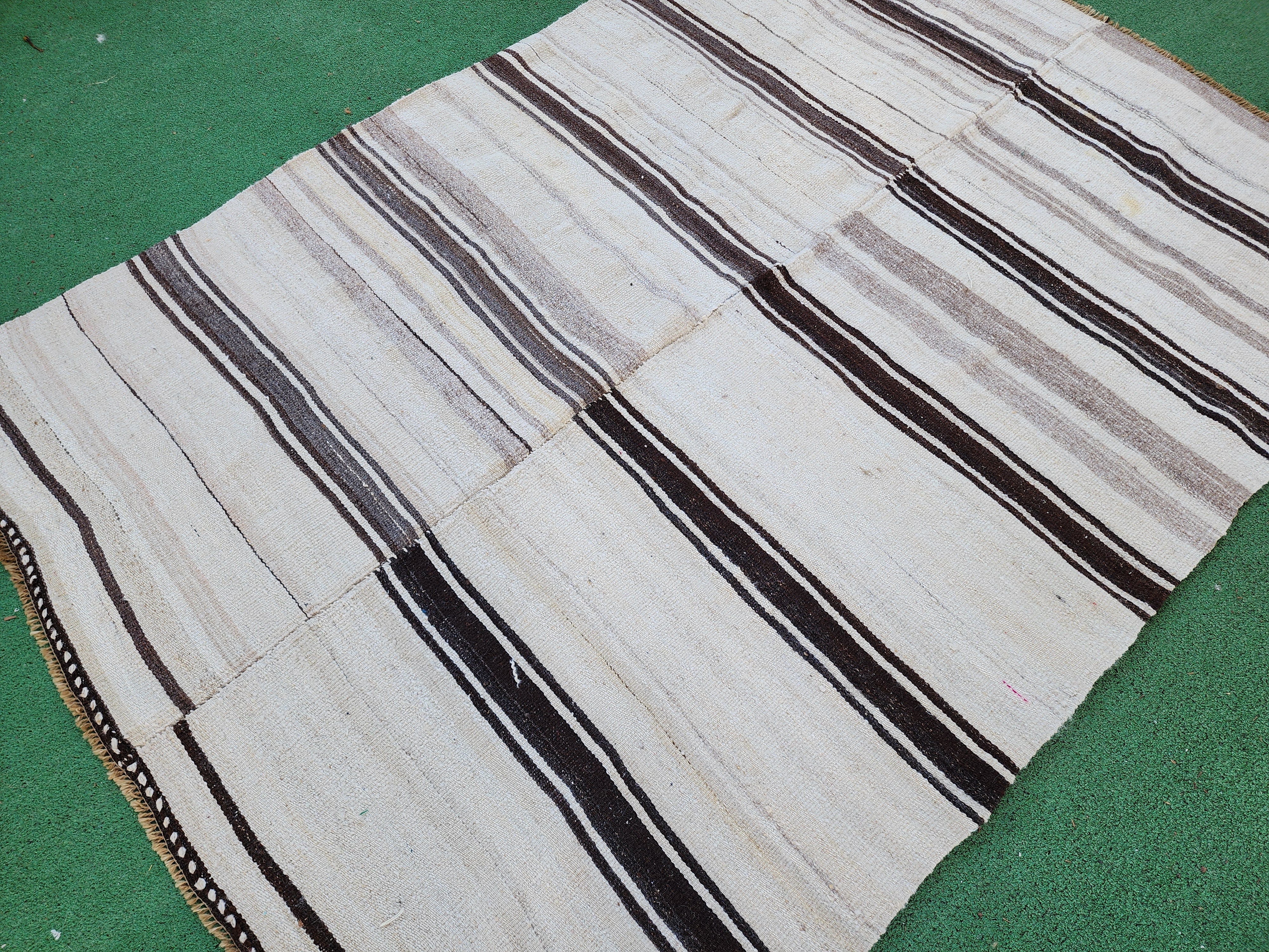 Black stripe handwoven kilim rug, 6'4''x4'6''