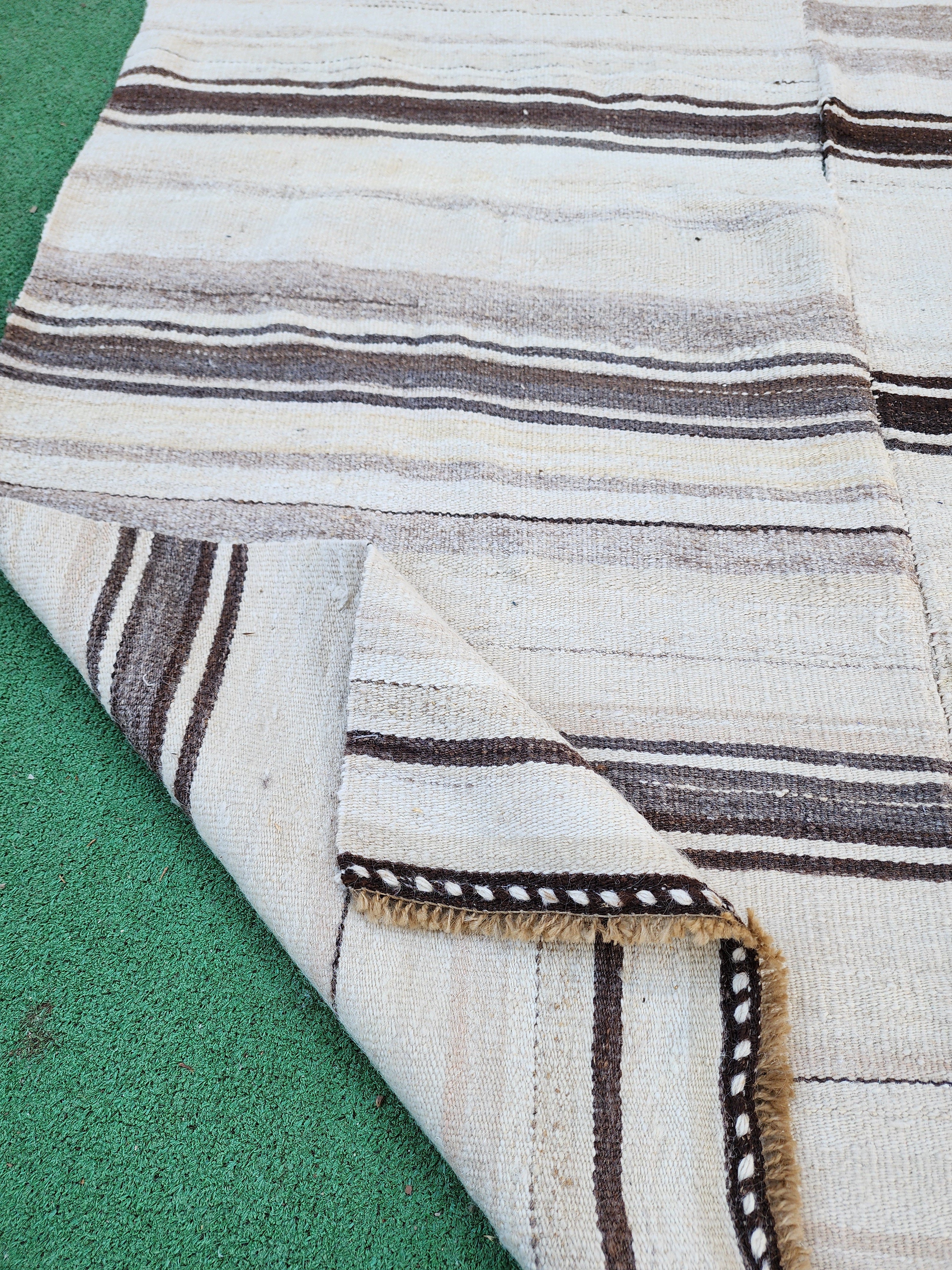 Black stripe handwoven kilim rug, 6'4''x4'6''