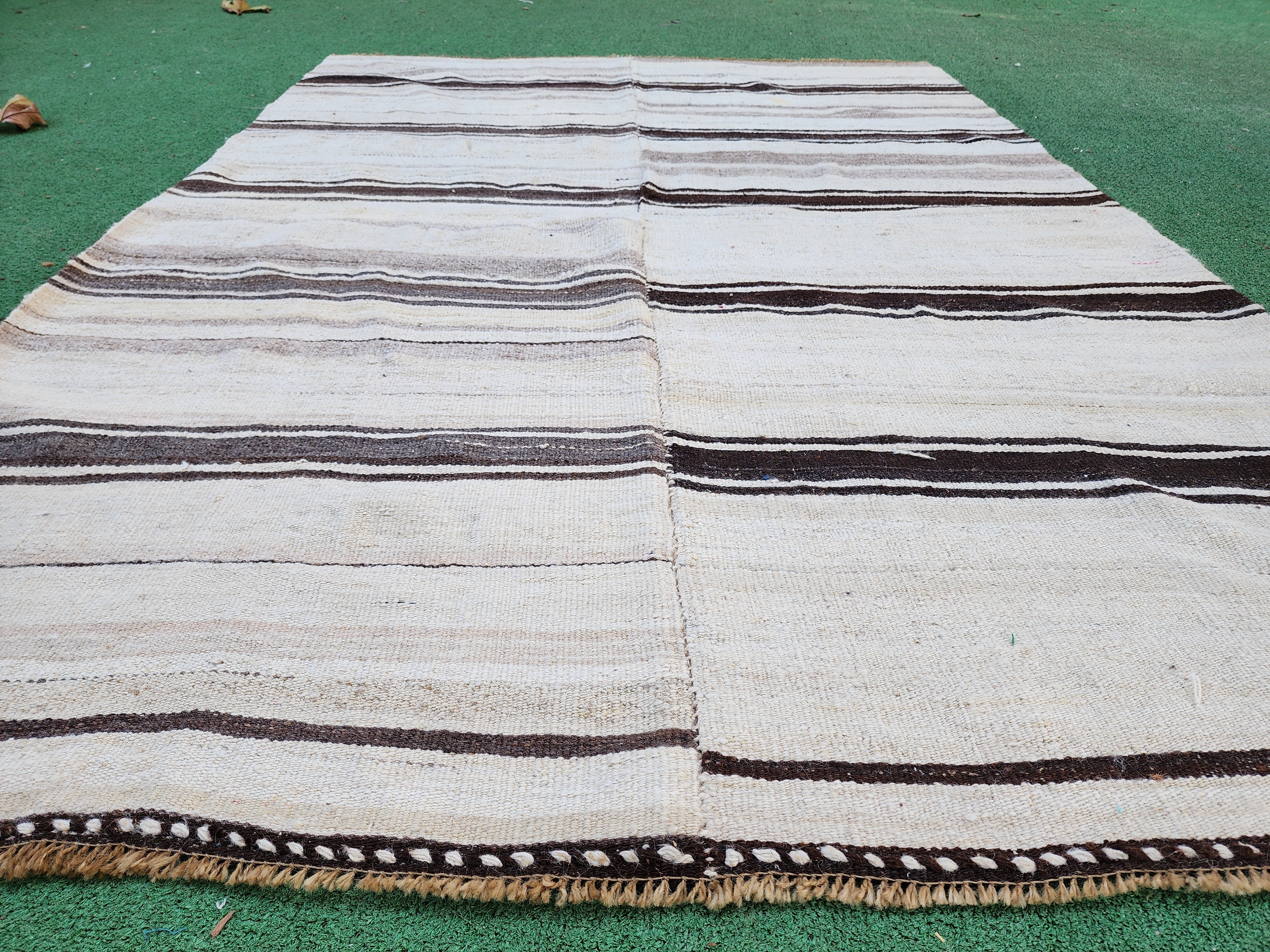 Black stripe handwoven kilim rug, 6'4''x4'6''