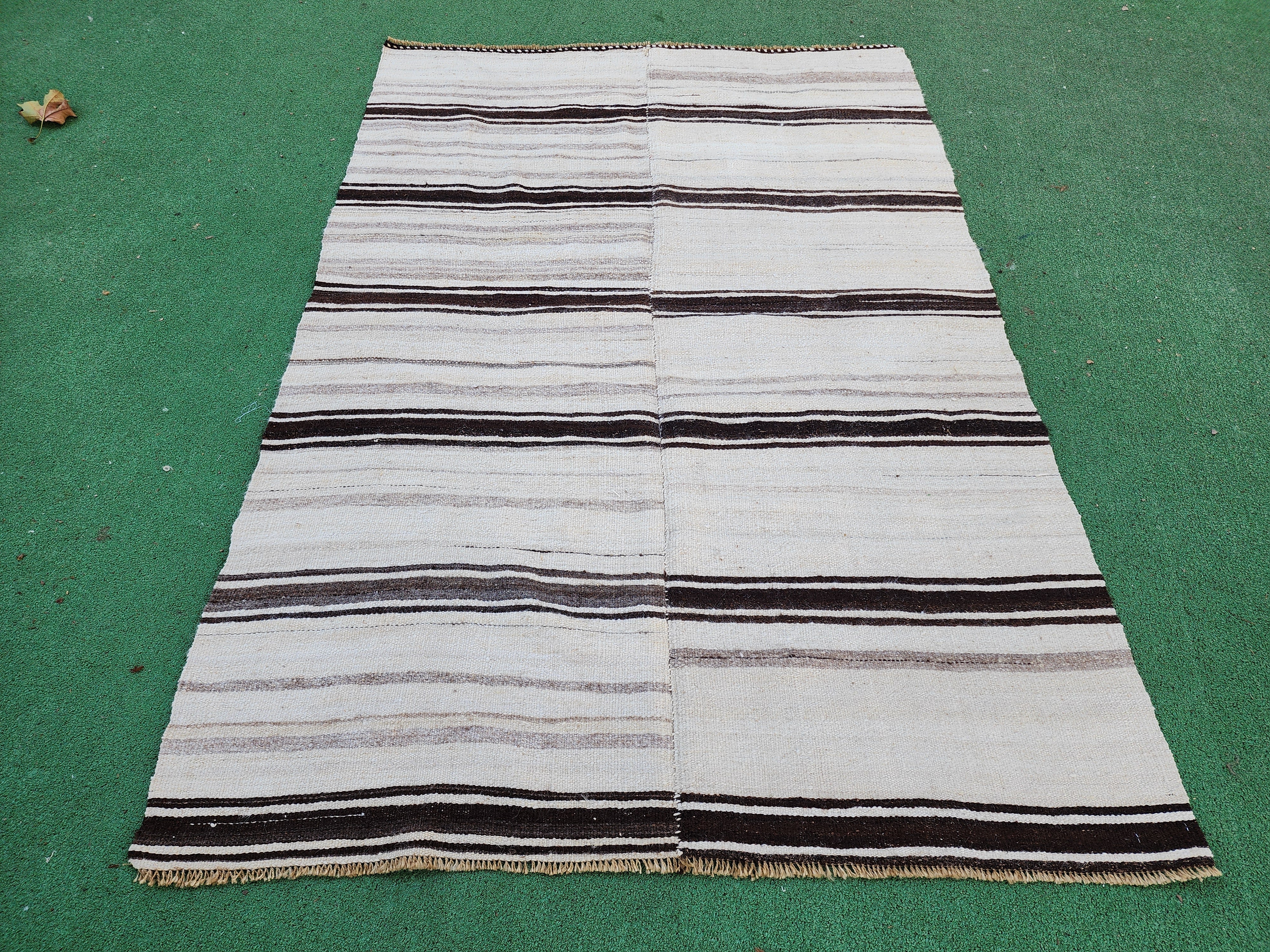 Black stripe handwoven kilim rug, 6'7''x4'5''
