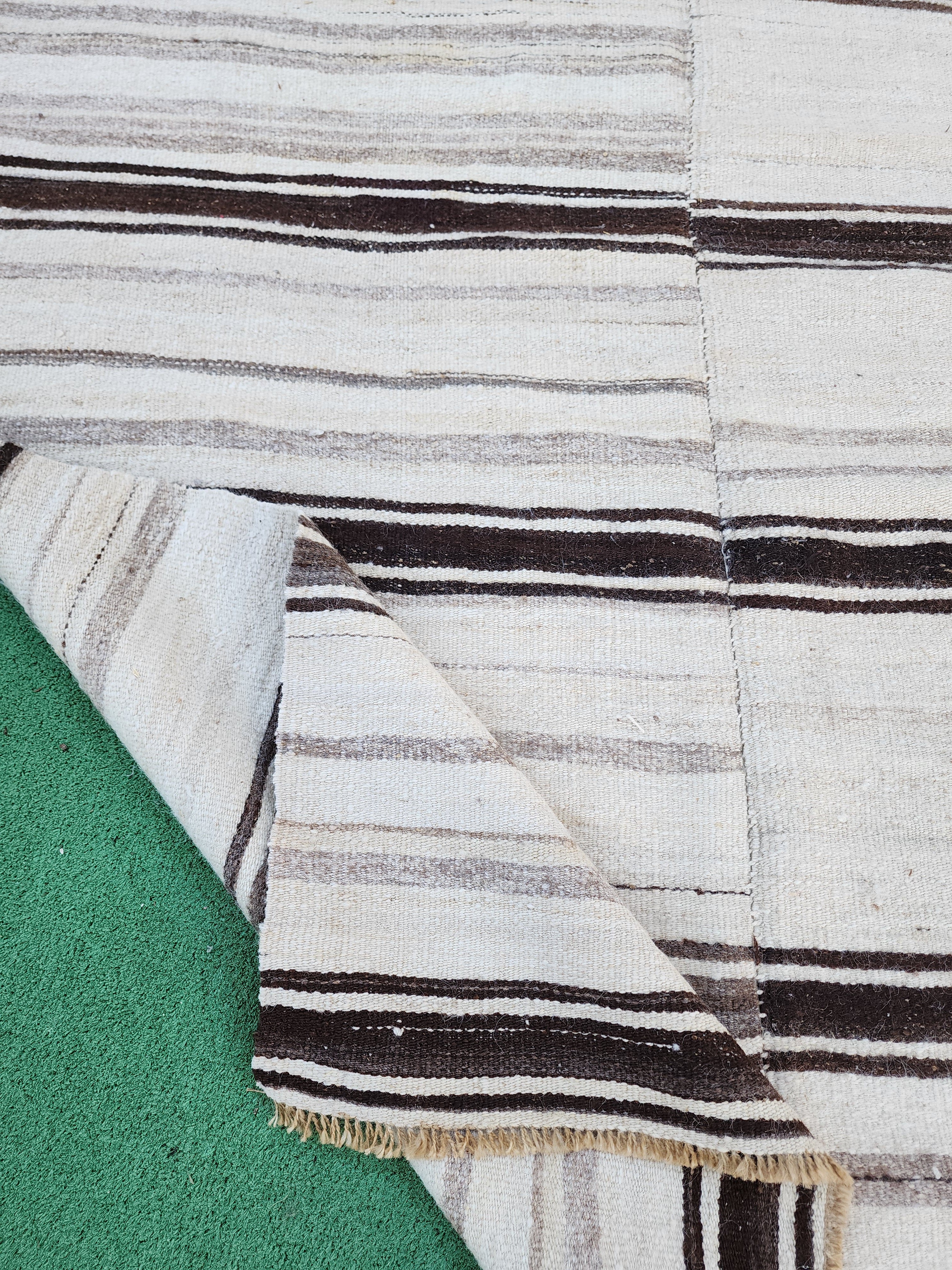Black stripe handwoven kilim rug, 6'7''x4'5''