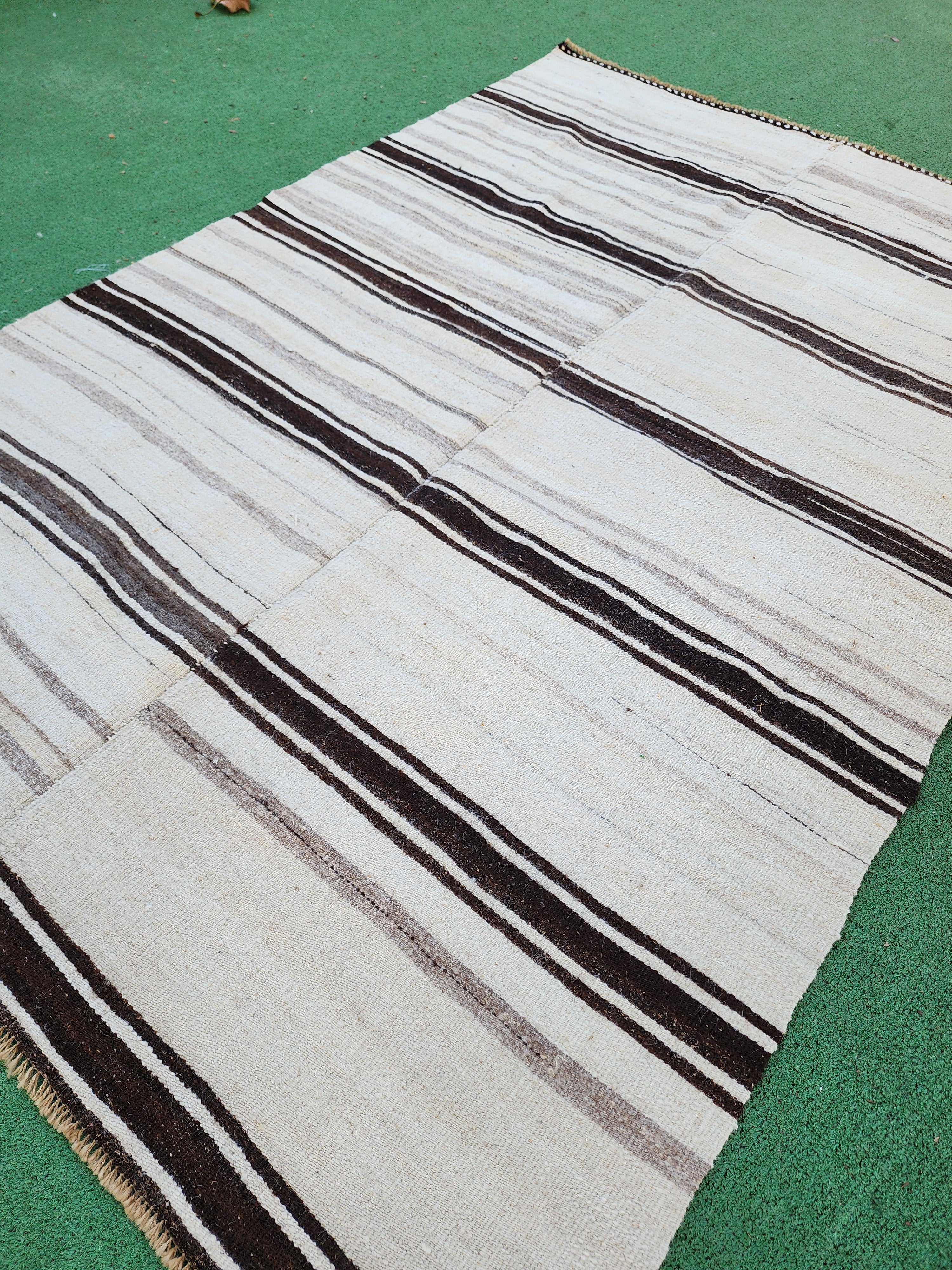 Black stripe handwoven kilim rug, 6'7''x4'5''