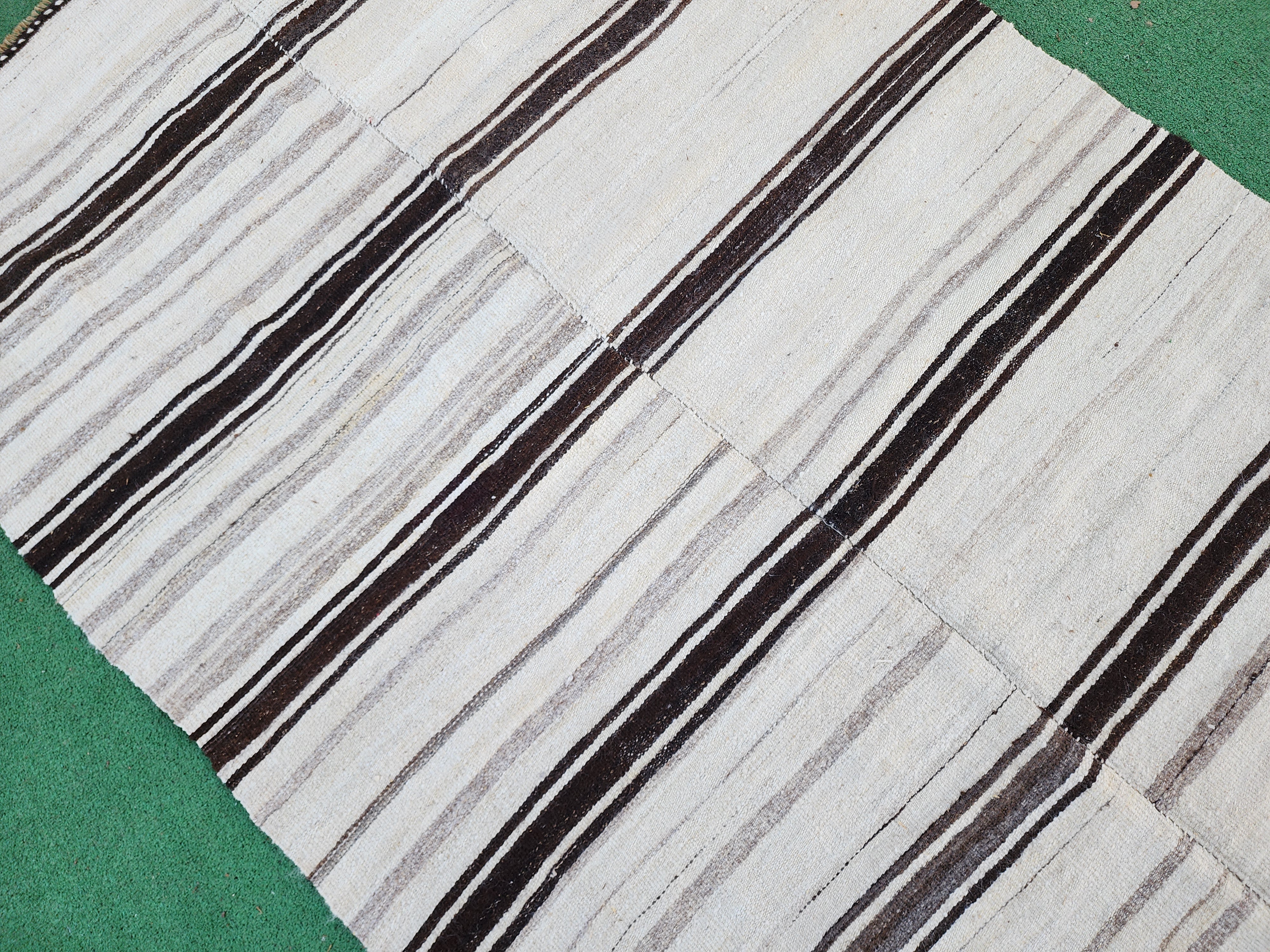 Black stripe handwoven kilim rug, 6'7''x4'5''