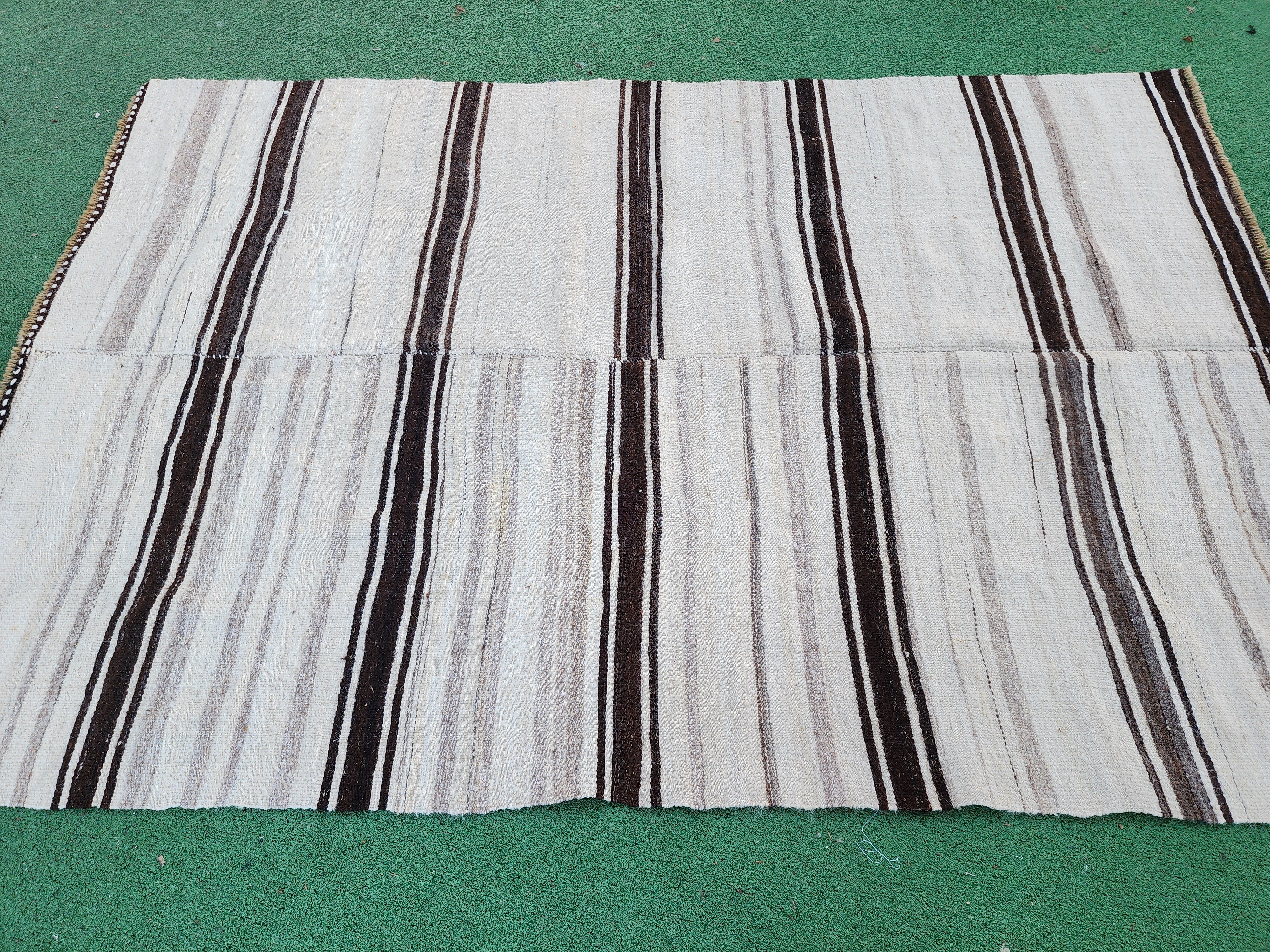 Black stripe handwoven kilim rug, 6'7''x4'5''