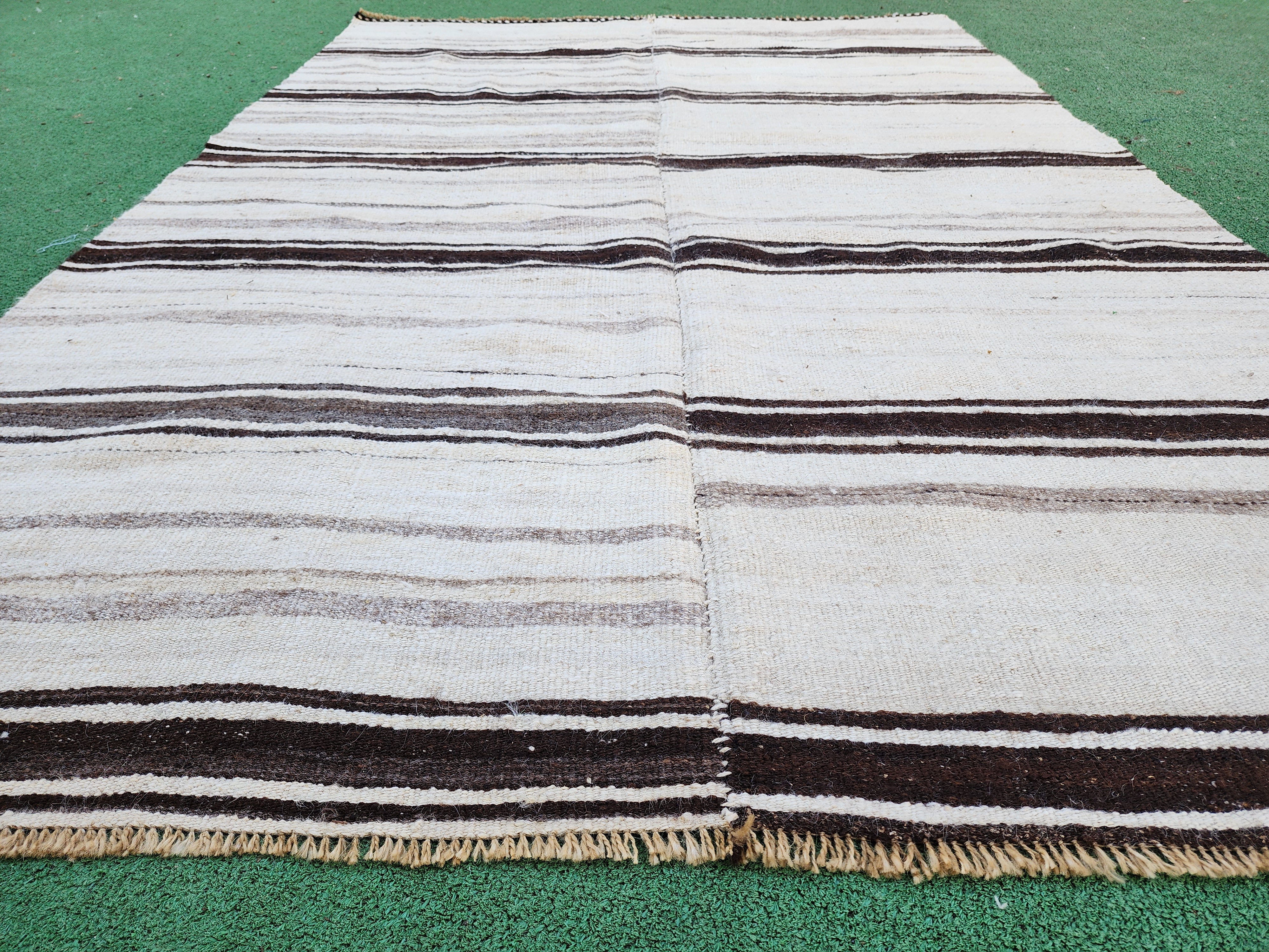 Black stripe handwoven kilim rug, 6'7''x4'5''