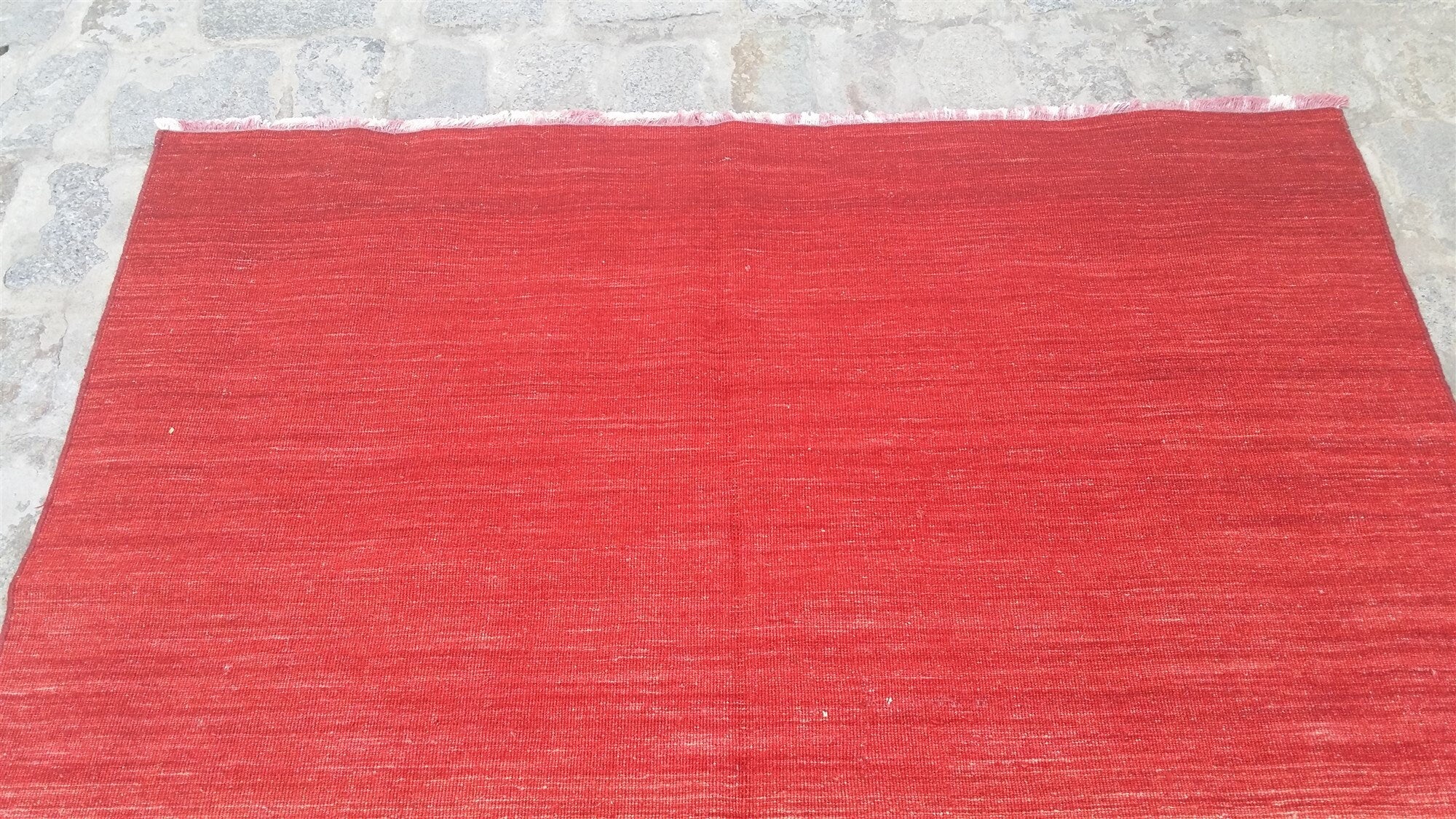 Turkish Kilim Rug 6 x 4 ft Terracotta Red Vintage Handmade Wool Kilim, Antique Persian Boho Rustic Farmhouse Floor Rug