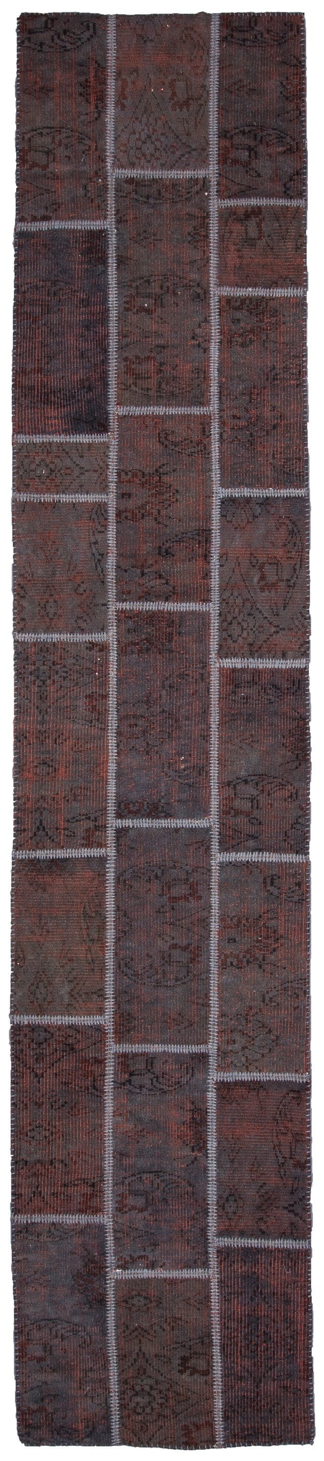 Tapis de couloir patchwork vintage 13'1''x2'9''