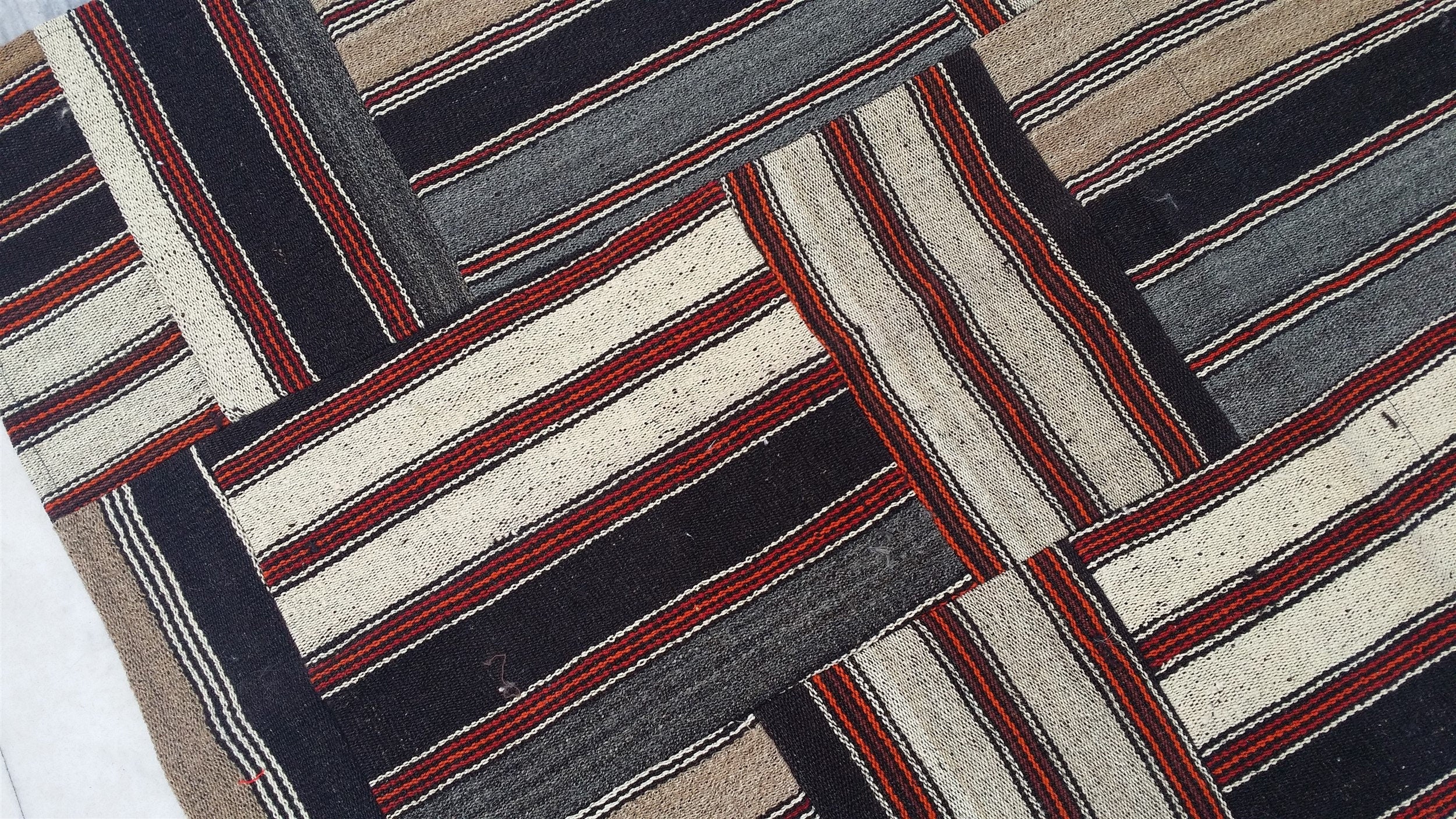 Patchwork Kilim Rug 5 ft 10 in x 3 ft 11 in Brown Grey and White Turkish Rug