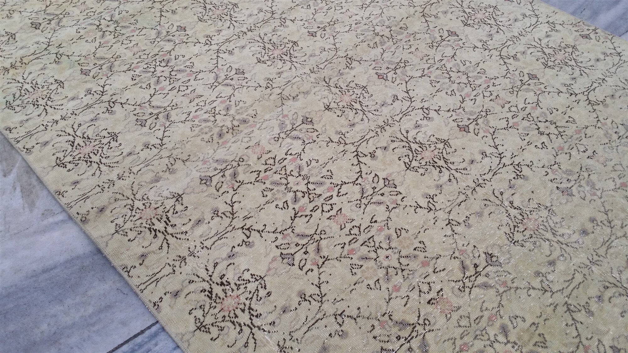 Pale Turkish Rug, Distressed Oushak Rug 7'1"x4'2"
