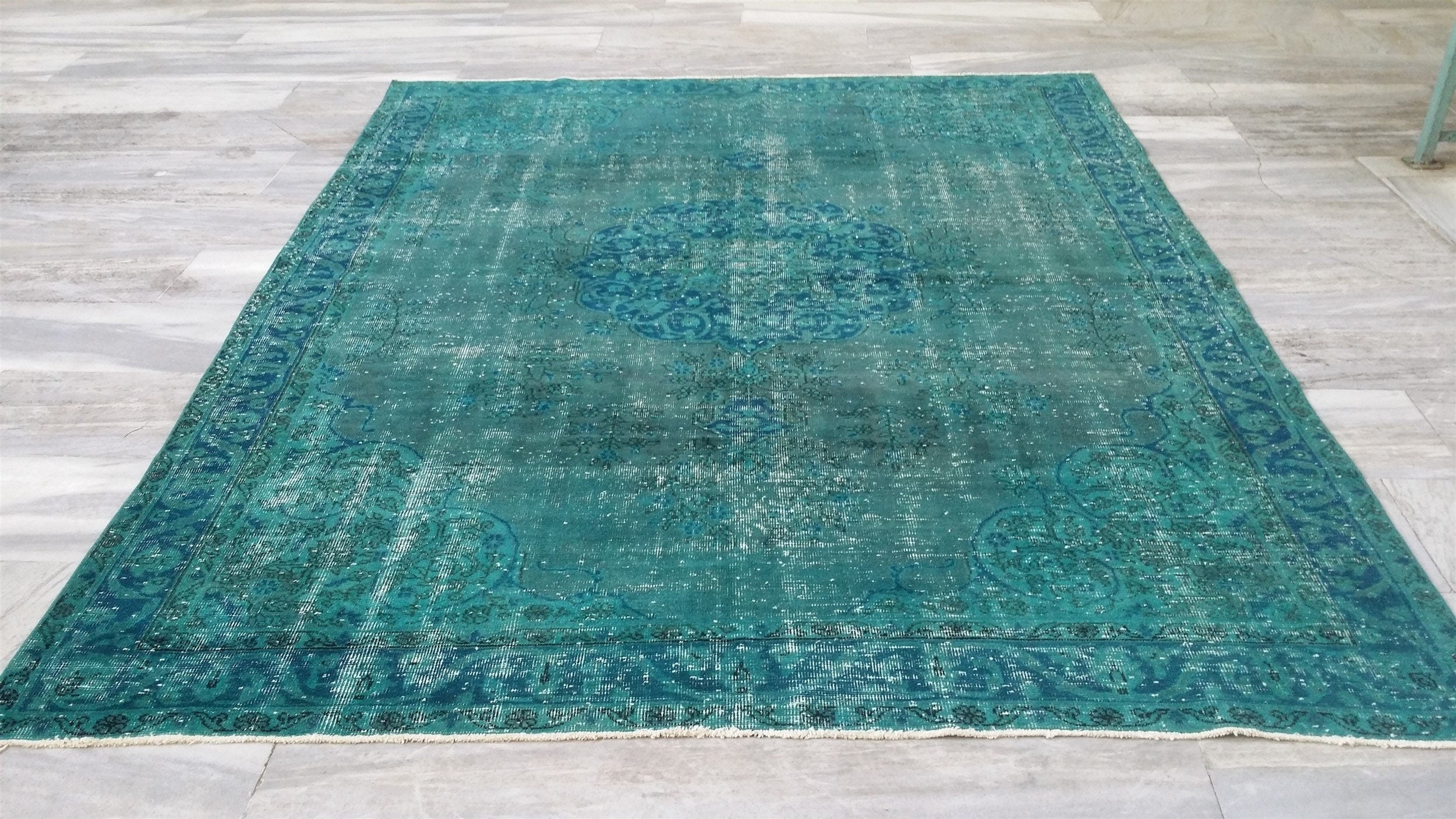 Overdyed Blue Persian Rug, Recycled Vintage Rug 9'9"x6'5"