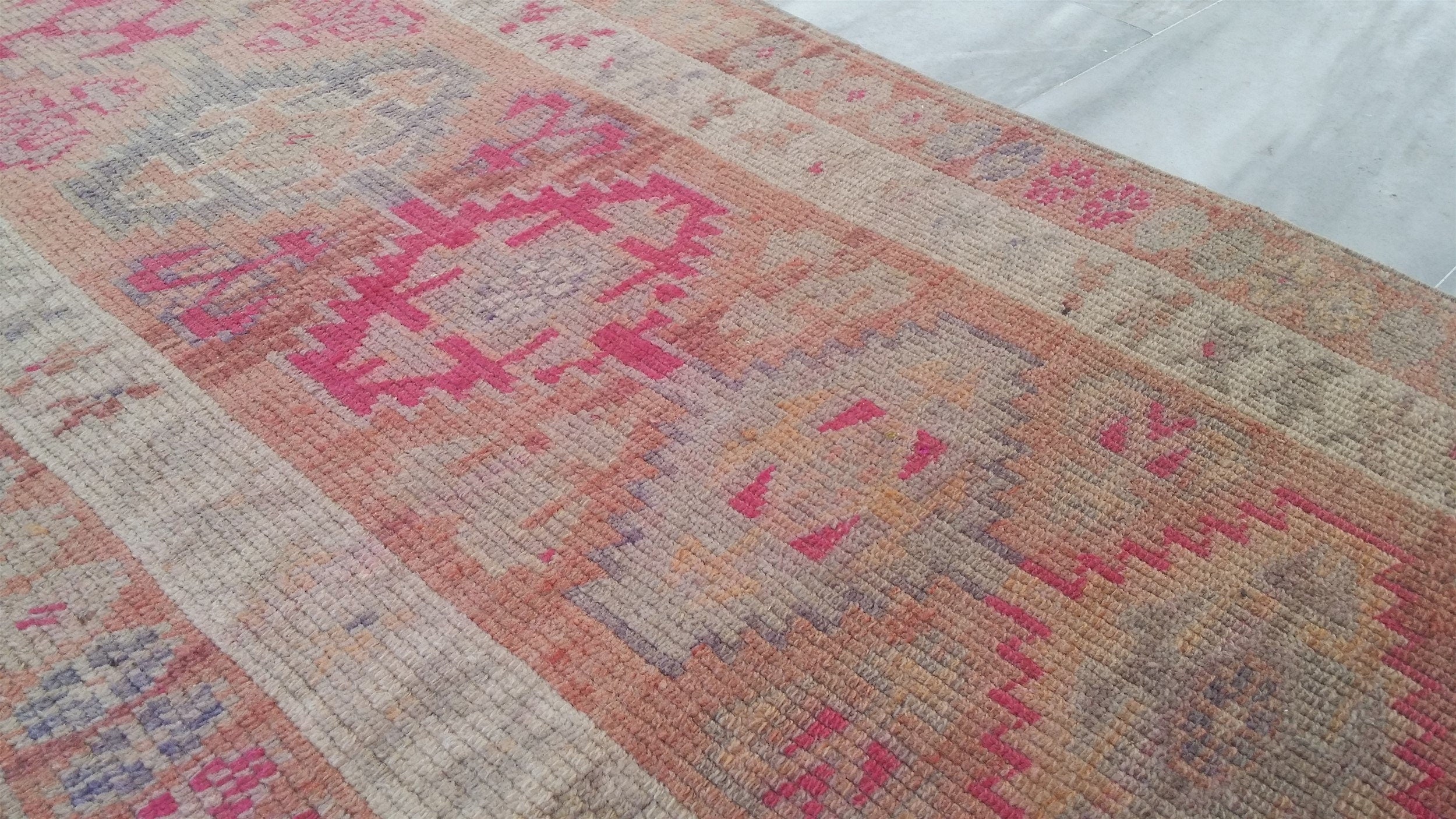 Pale Turkish Oushak Hallway Runner Rug, Bohemian Rustic Decor Distressed Muted Color Rug, Handmade Natural Wool Persian Area Rug 13’8”*2’5”