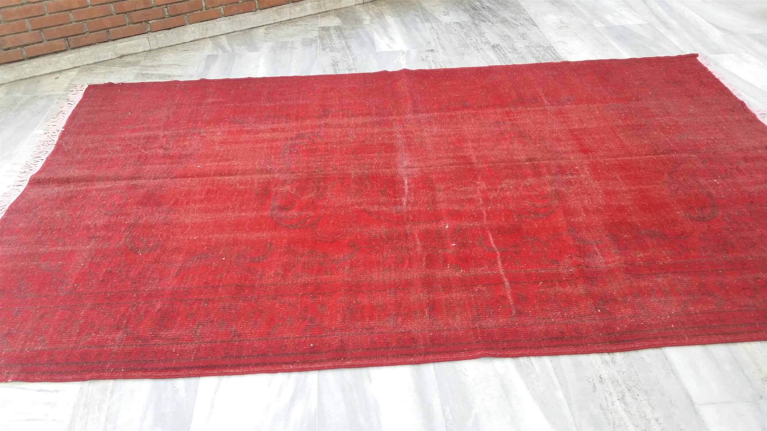 Overdyed Red Turkish Rug, Recycled Vintage Rug, 9'3"x6'2"
