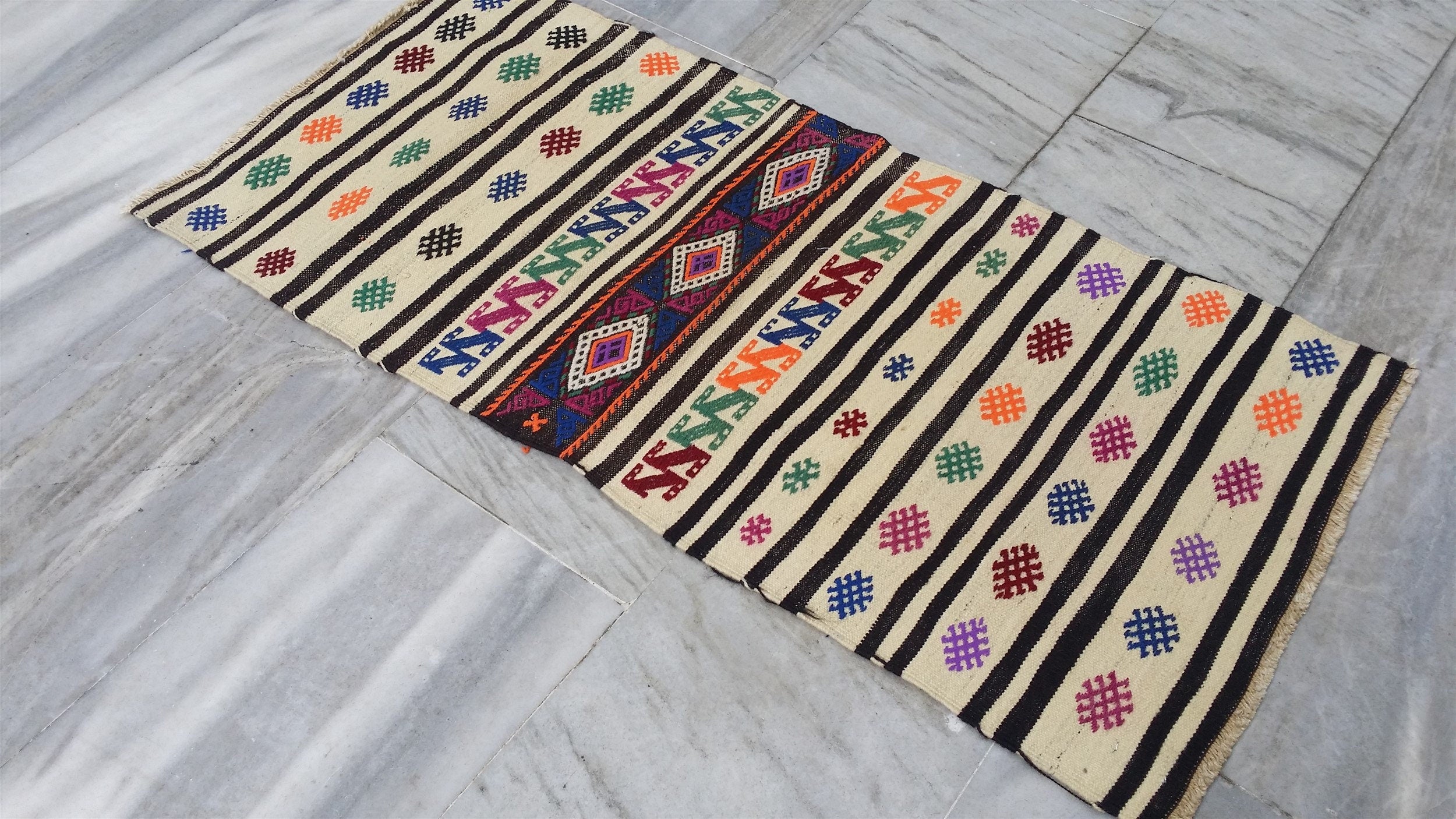 Balikesir Turkey Kilim Runner Rug 3 ft 1 in x 1 ft 1 in