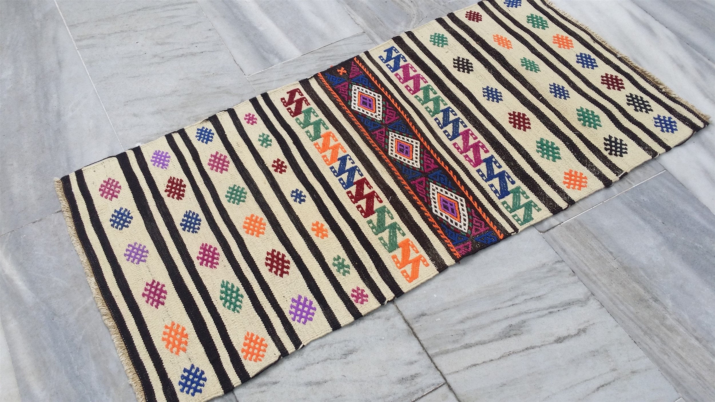 Balikesir Turkey Kilim Runner Rug 3 ft 1 in x 1 ft 1 in