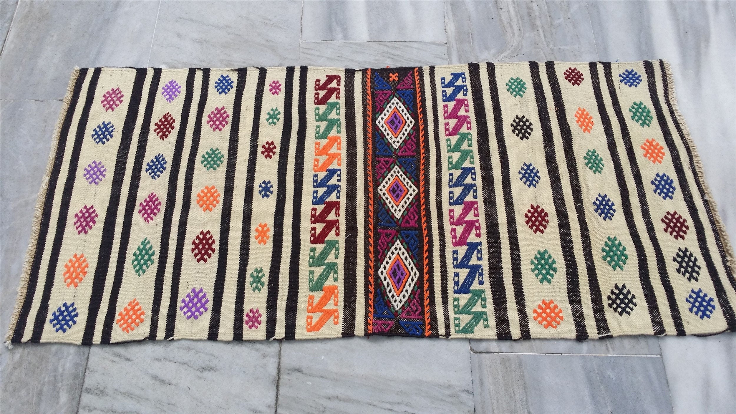 Balikesir Turkey Kilim Runner Rug 3 ft 1 in x 1 ft 1 in