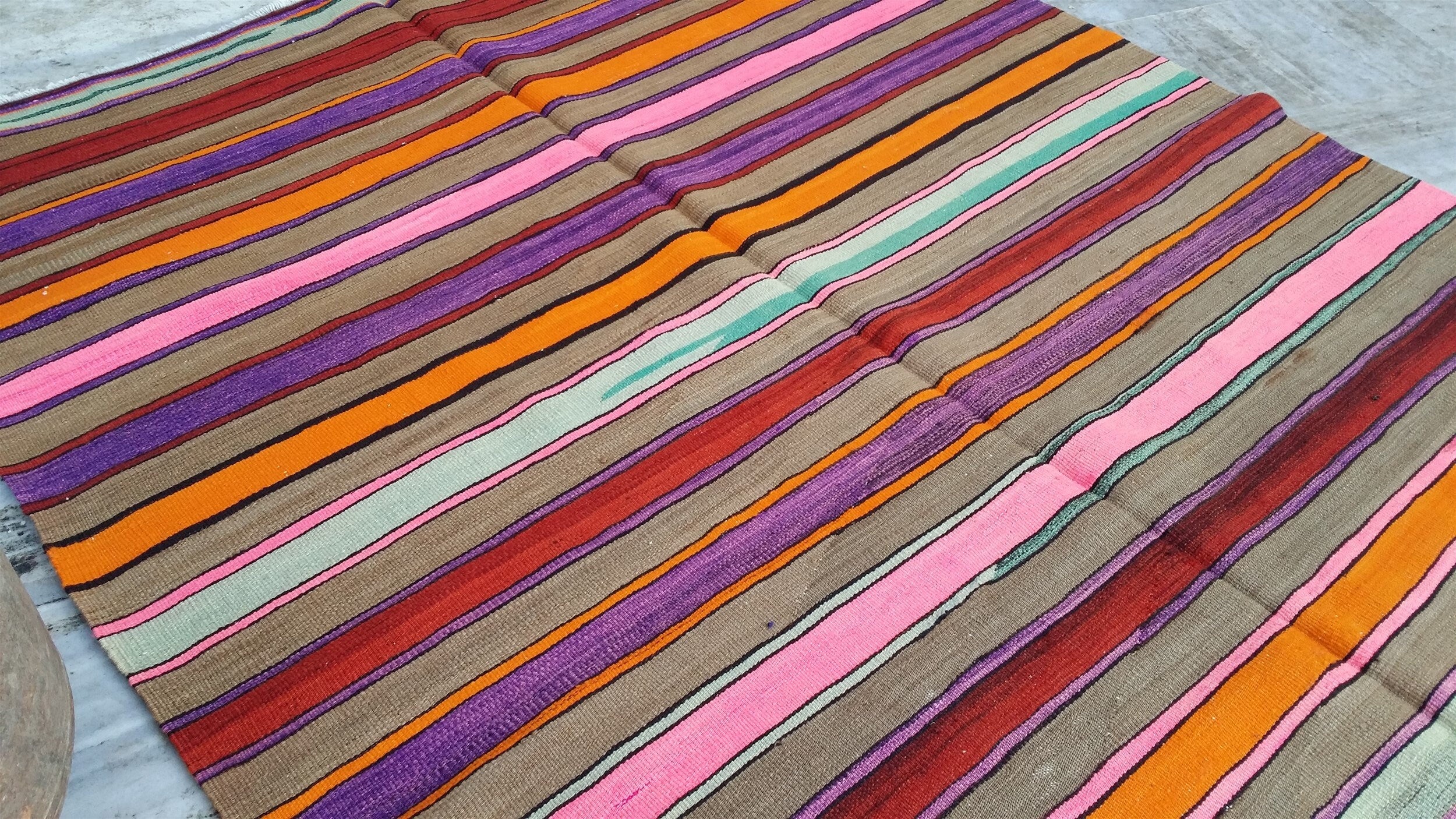 Tapis persan en laine naturelle fait main, marron, orange, violet, style tribal, nomade, bohème, rustique, marocain, berbère, abstrait, 10 x 5 pieds