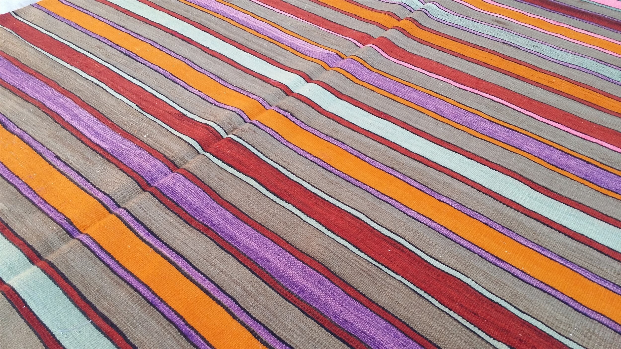 Tapis persan en laine naturelle fait main, marron, orange, violet, style tribal, nomade, bohème, rustique, marocain, berbère, abstrait, 10 x 5 pieds