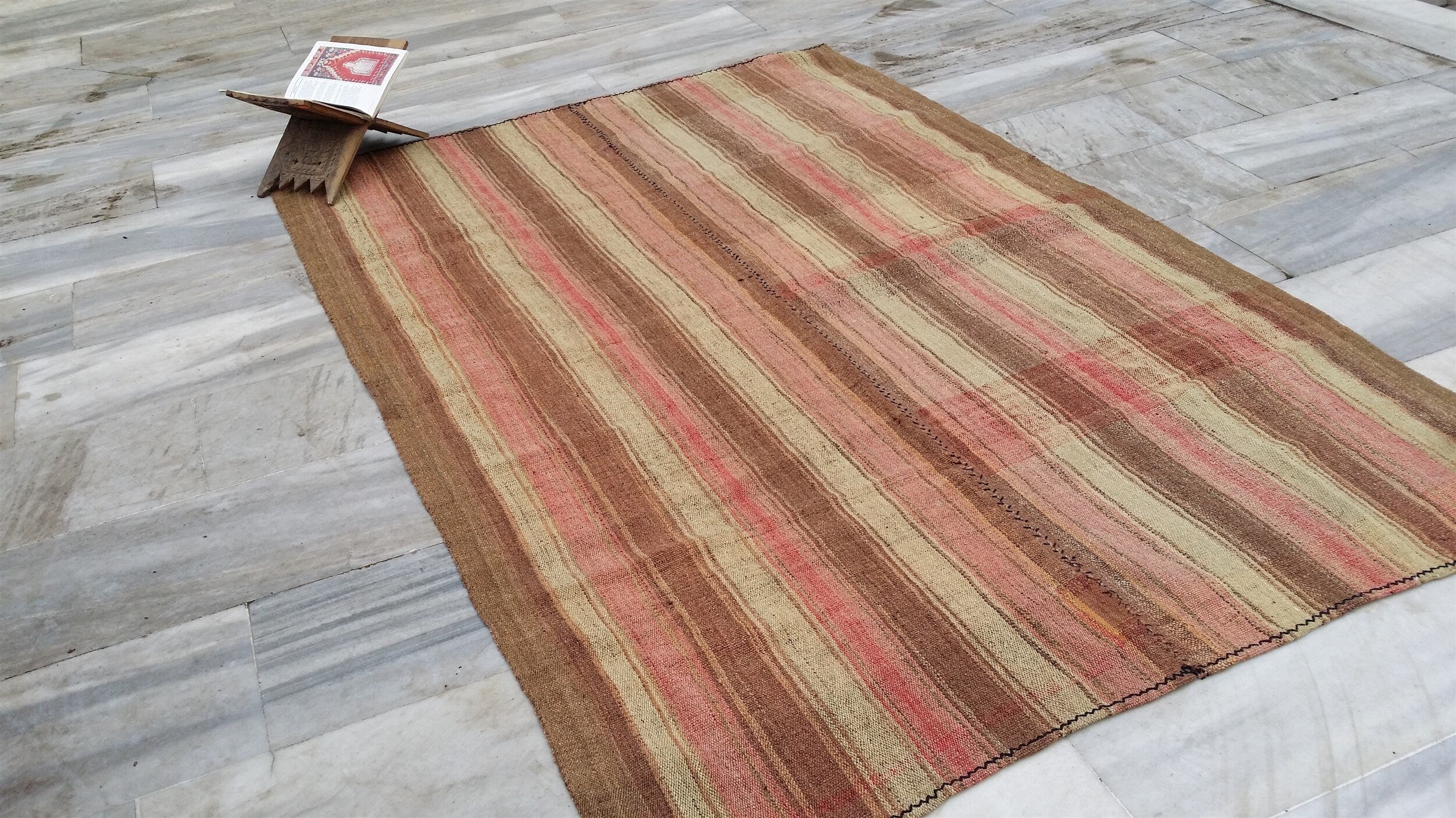 Turkish Kilim Rug, Handmade Organic Wool Rug, Tribal Nomadic Moroccan Carpet Bohemian Living Room Rustic Decor Persian Area Rug 7'3"x4'9"