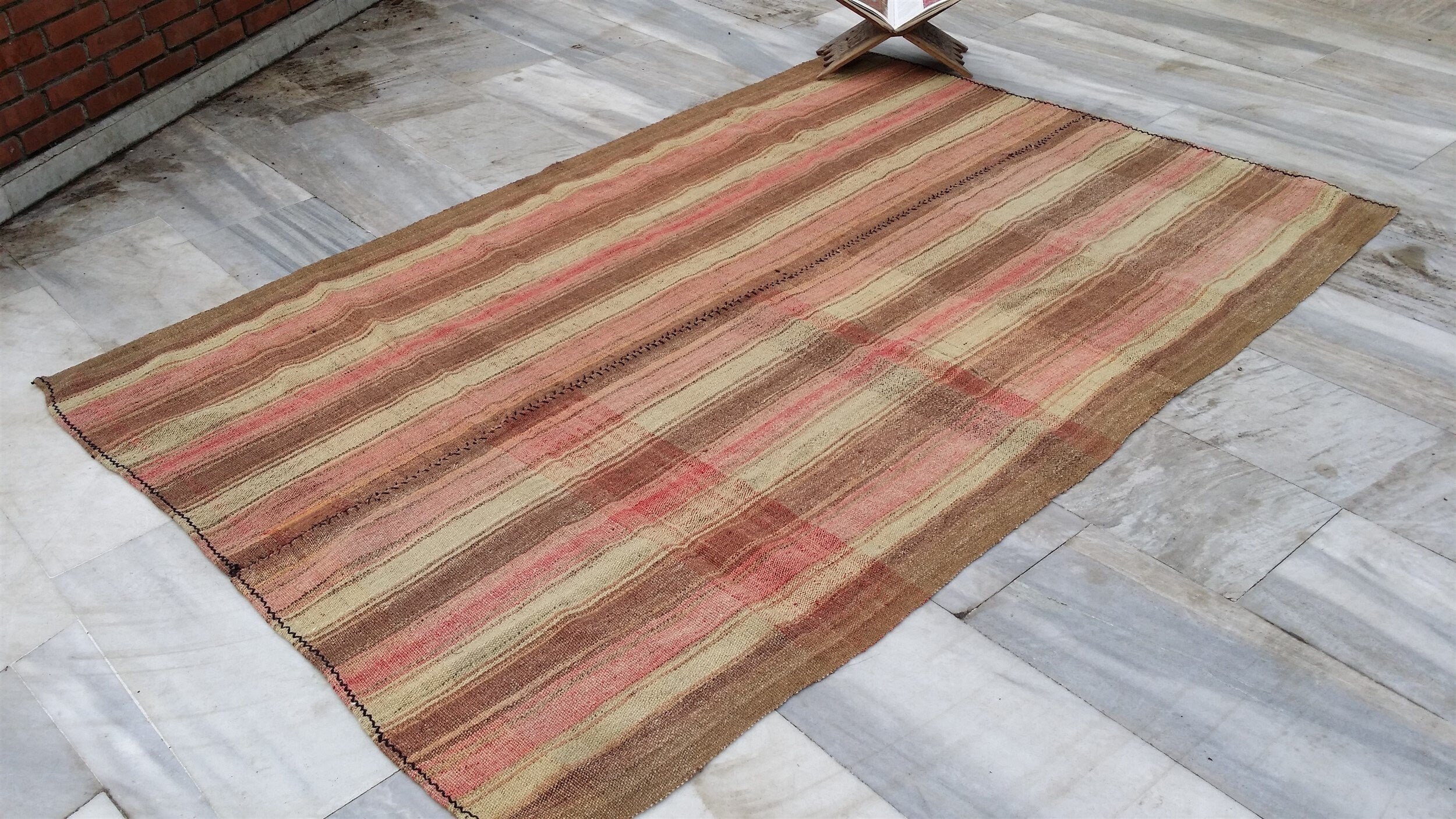 Turkish Kilim Rug, Handmade Organic Wool Rug, Tribal Nomadic Moroccan Carpet Bohemian Living Room Rustic Decor Persian Area Rug 7'3"x4'9"