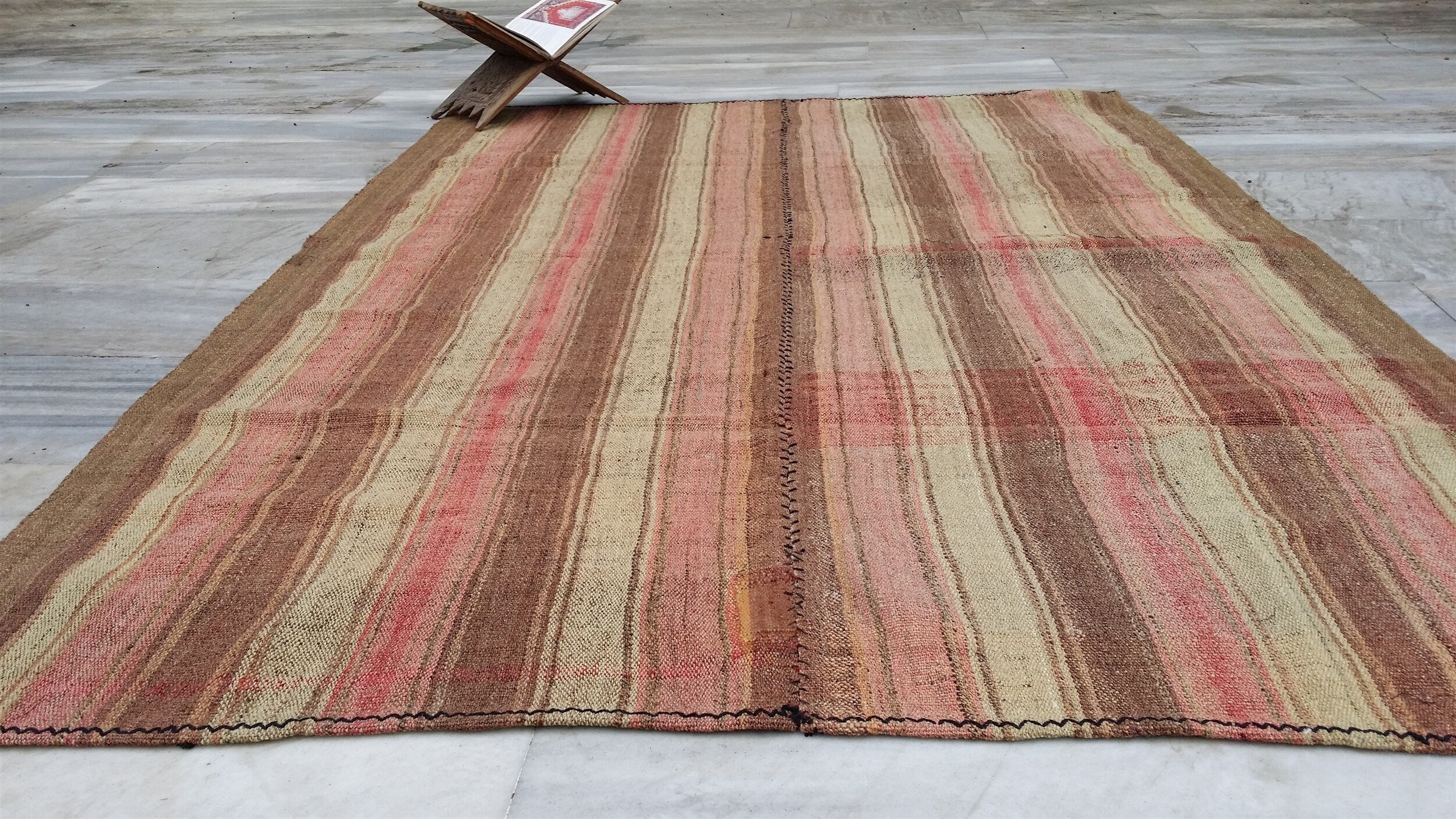 Turkish Kilim Rug, Handmade Organic Wool Rug, Tribal Nomadic Moroccan Carpet Bohemian Living Room Rustic Decor Persian Area Rug 7'3"x4'9"