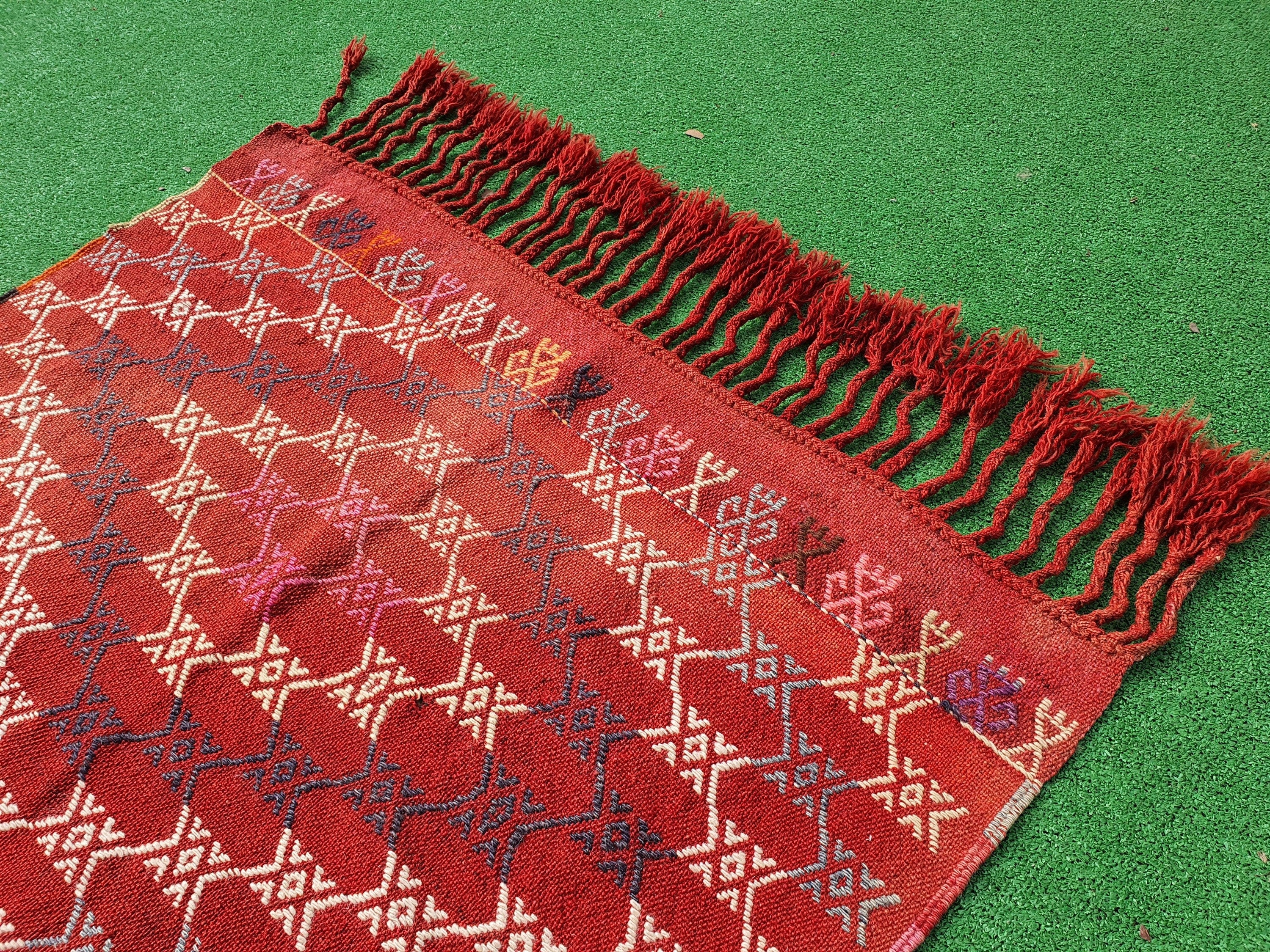 Alfombra Kilim turca, 3 pies 8 pulgadas x 3 pies, alfombra de puerta Cicim bordada