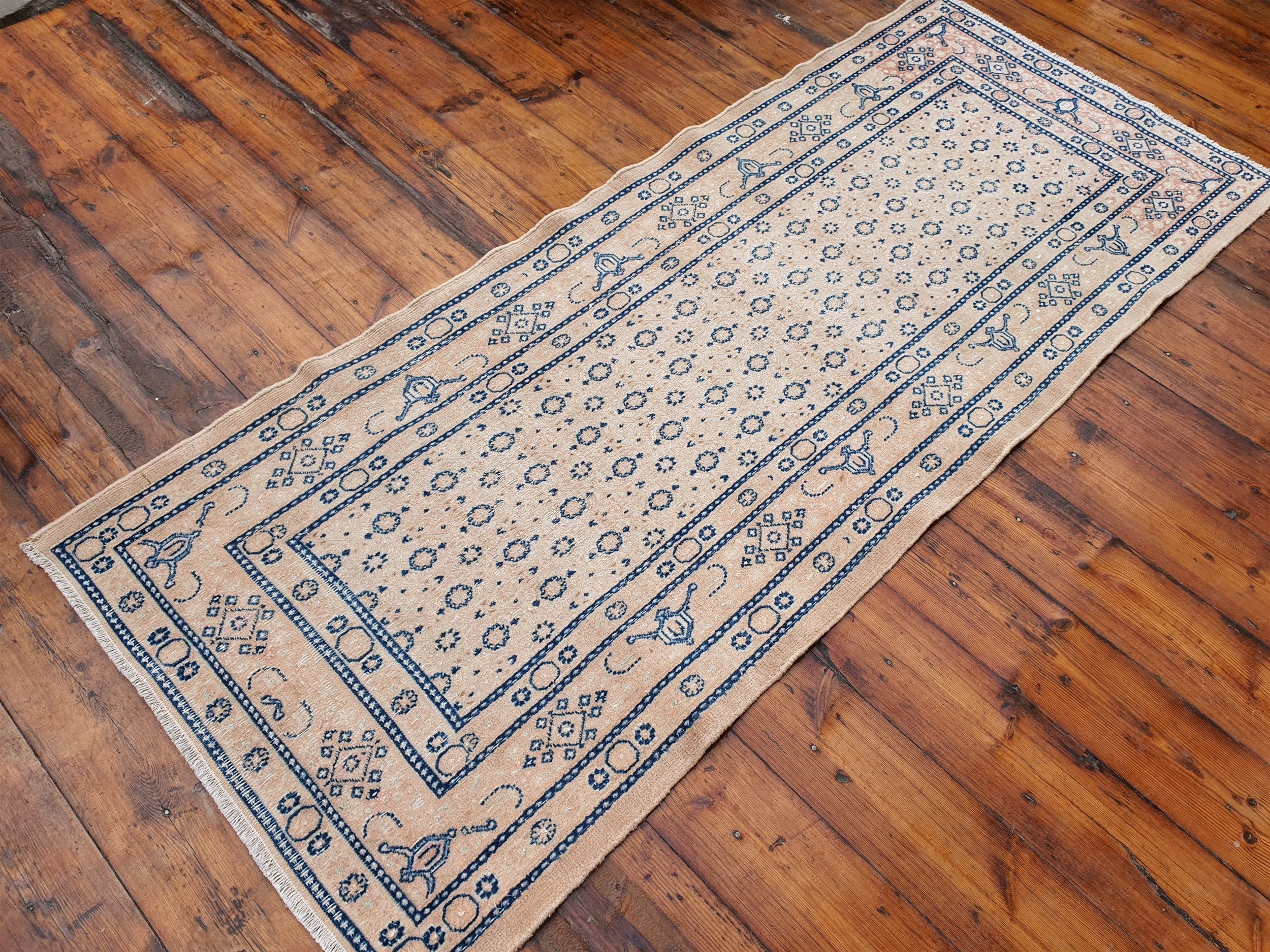 Tapis en laine filée à la main de style turc Oushak, tapis de salon de décoration de ferme, tapis vieilli et discret, décor rustique bohème, tapis persan 6,3 x 2,5 pieds