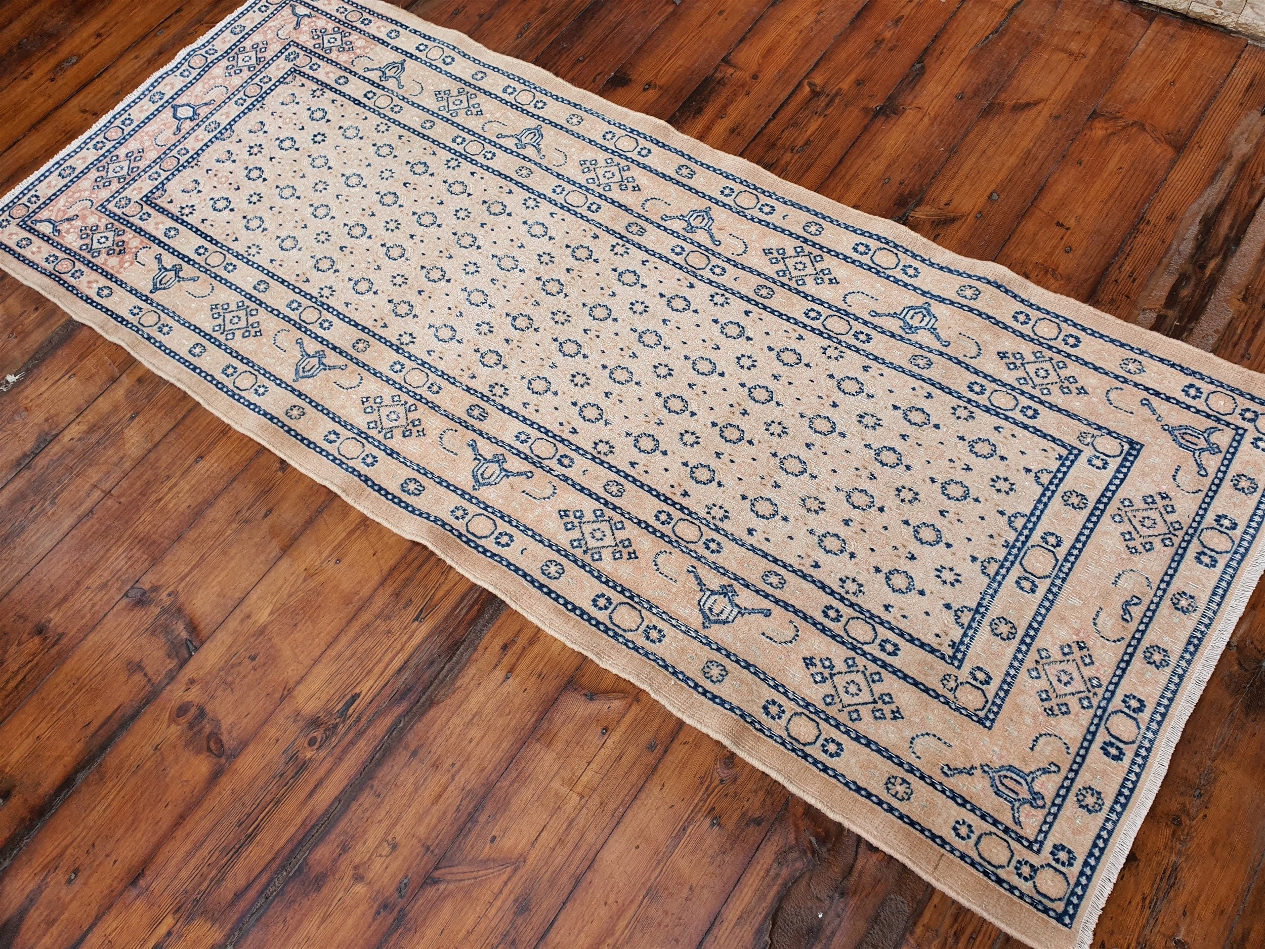 Tapis en laine filée à la main de style turc Oushak, tapis de salon de décoration de ferme, tapis vieilli et discret, décor rustique bohème, tapis persan 6,3 x 2,5 pieds