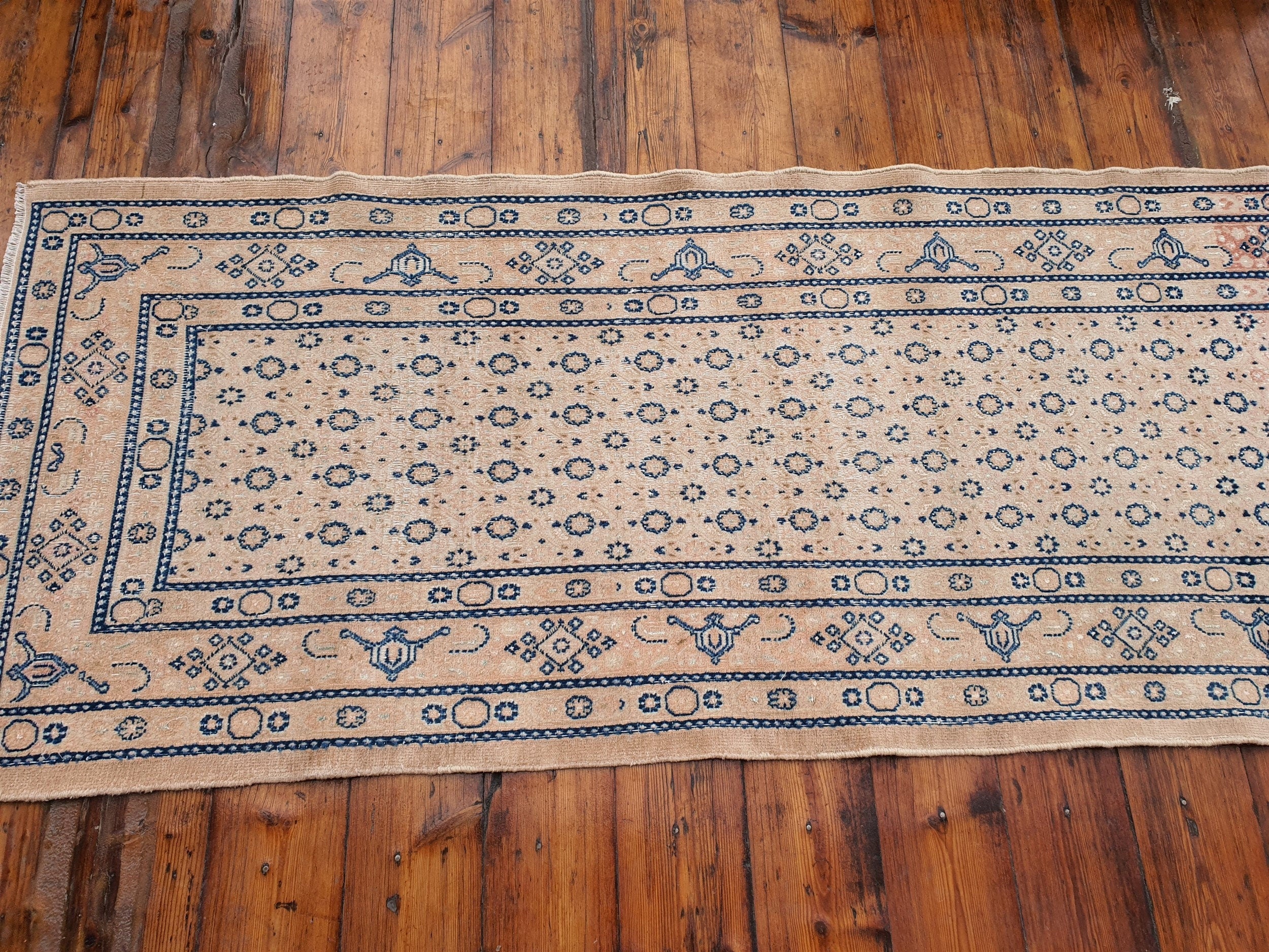 Tapis en laine filée à la main de style turc Oushak, tapis de salon de décoration de ferme, tapis vieilli et discret, décor rustique bohème, tapis persan 6,3 x 2,5 pieds