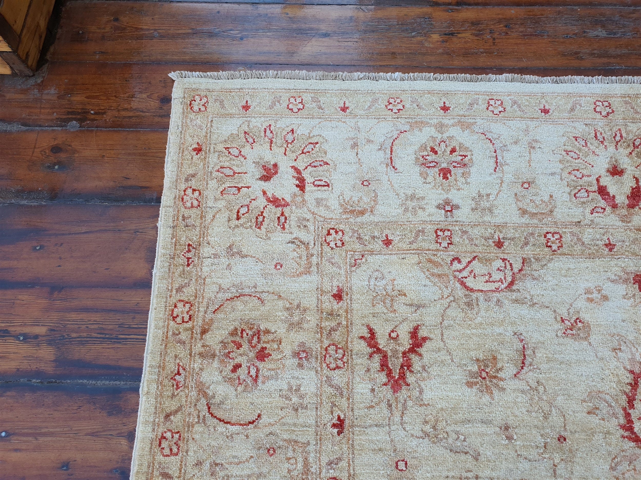 Turkish Usak Rug 6 x 5 ft Beige Brow Superfine Wool Rug