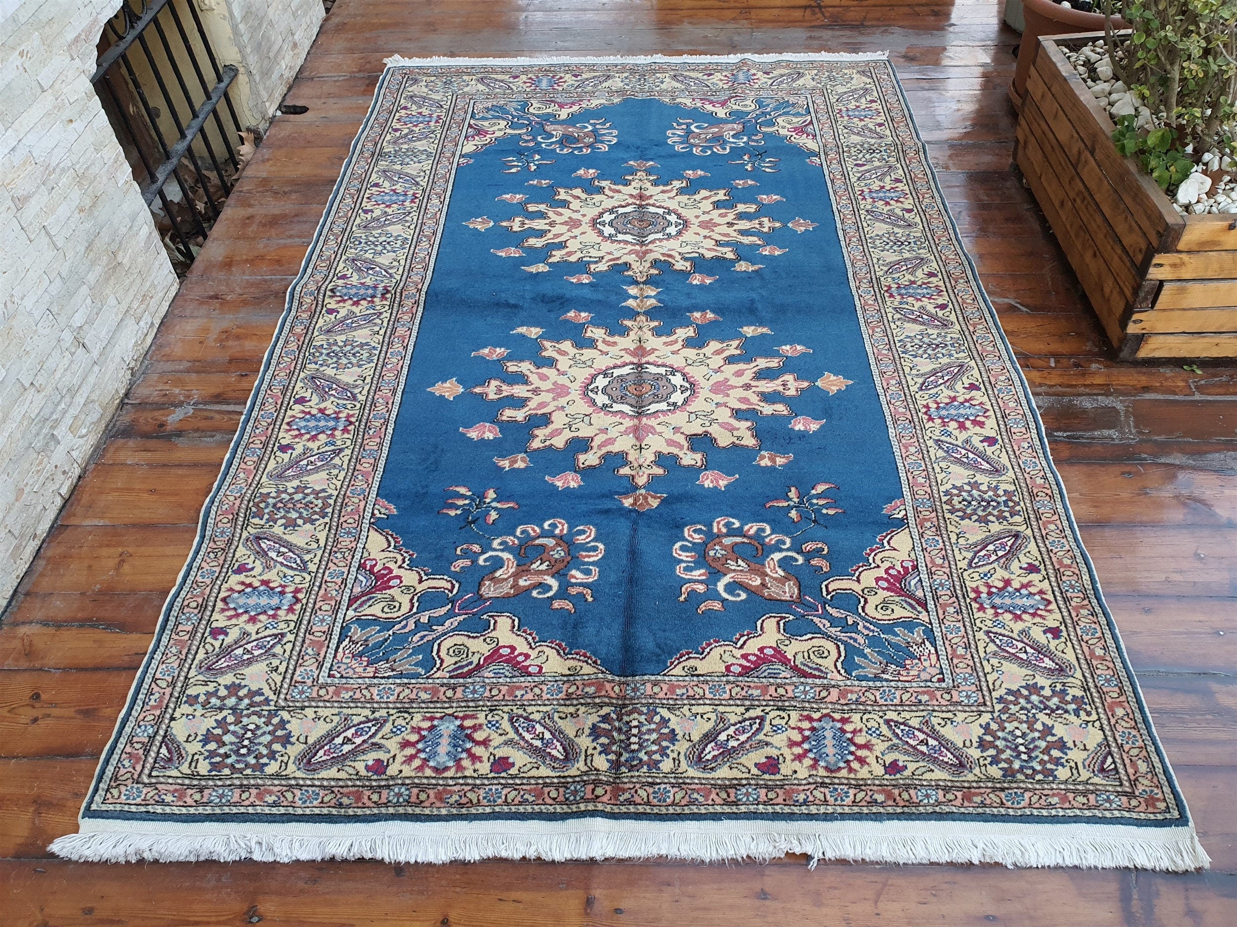 Caucasian Kazak Rug 7x5 ft Vintage Turkish Geometric Medallion Rug