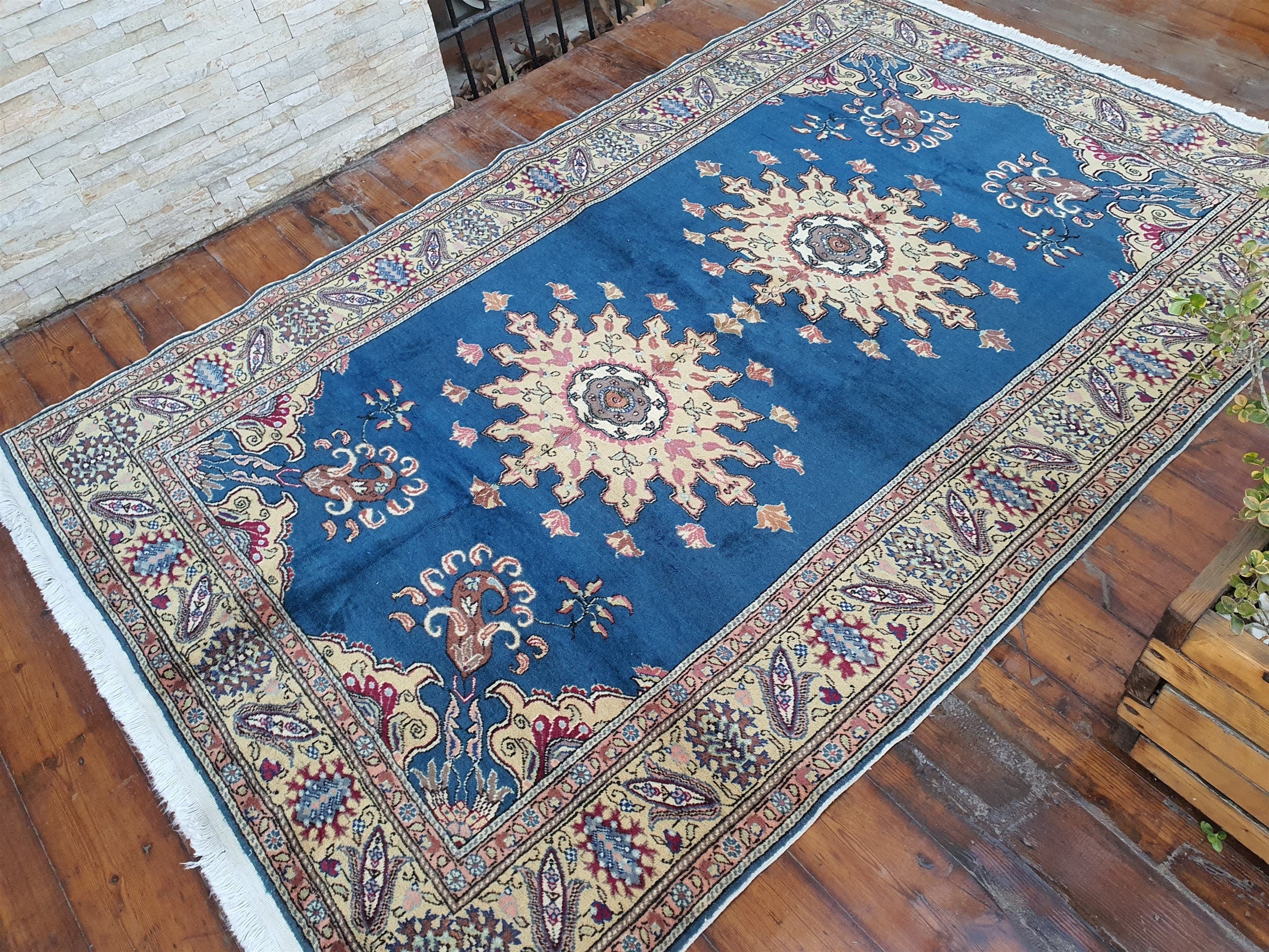 Caucasian Kazak Rug 7x5 ft Vintage Turkish Geometric Medallion Rug