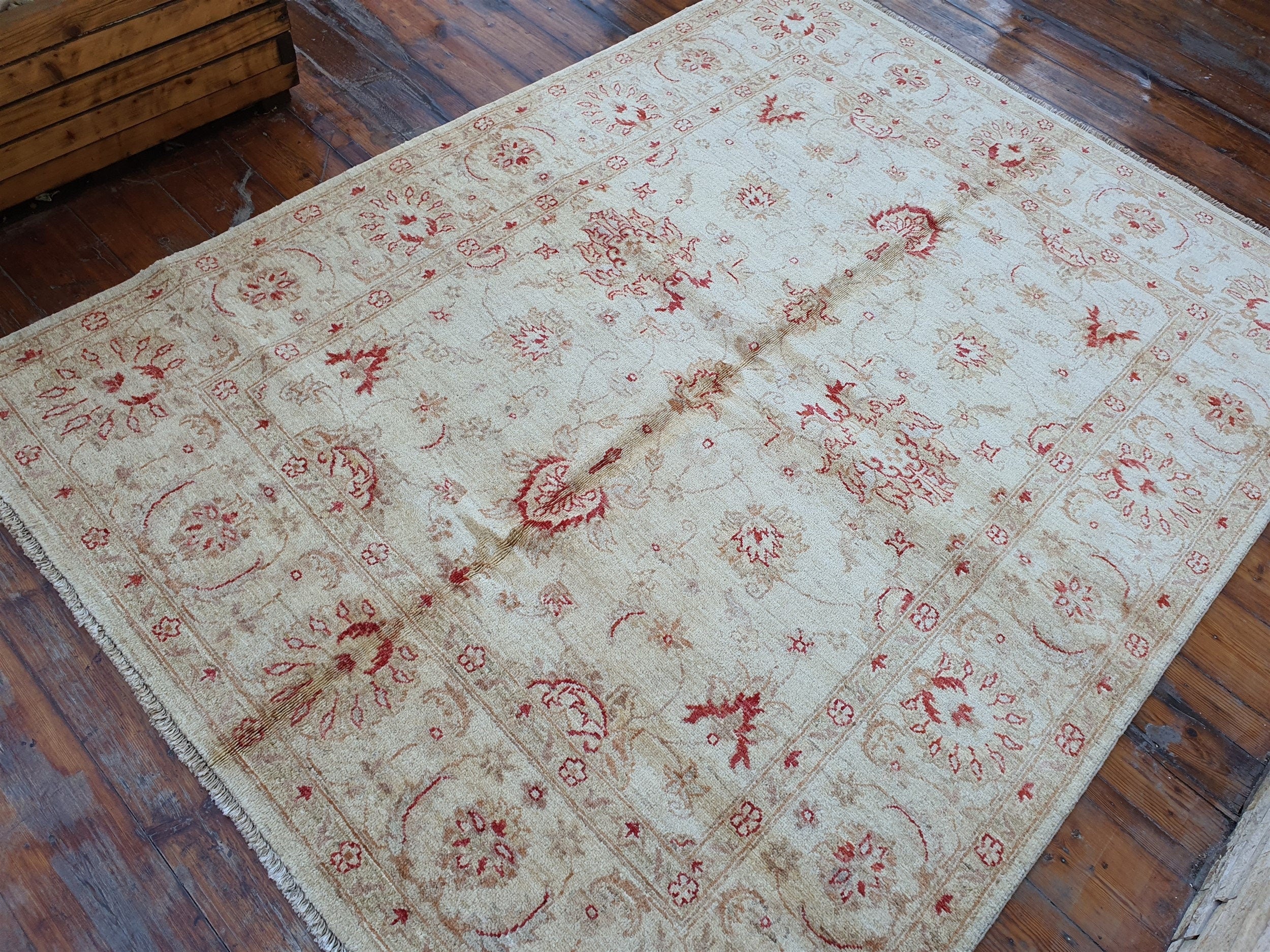 Turkish Usak Rug 6 x 5 ft Beige Brow Superfine Wool Rug