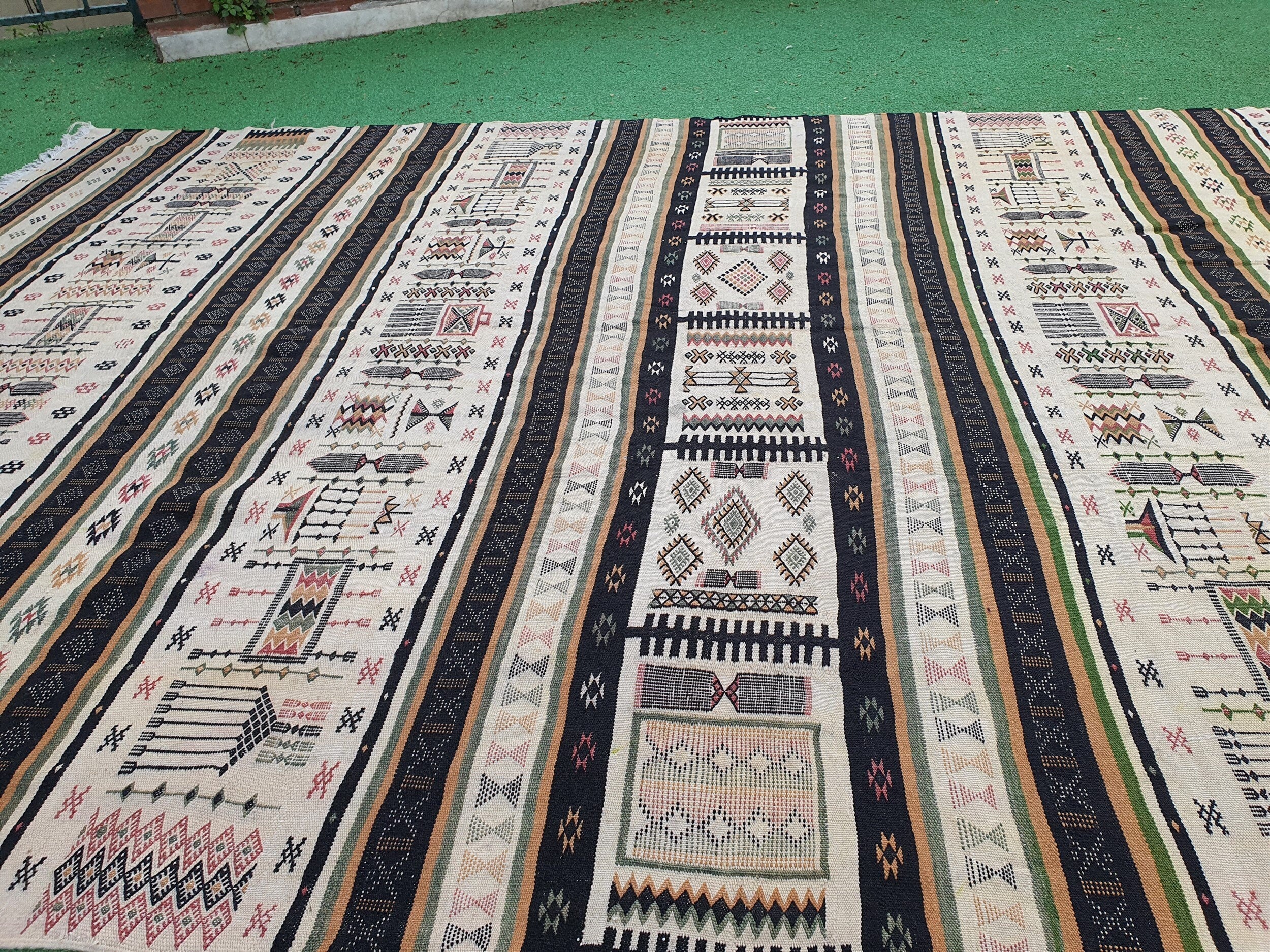 Turkish Kilim Rug 9 ft 8 in x 6 ft 1 in, Embroidered Cicim Floor Rug