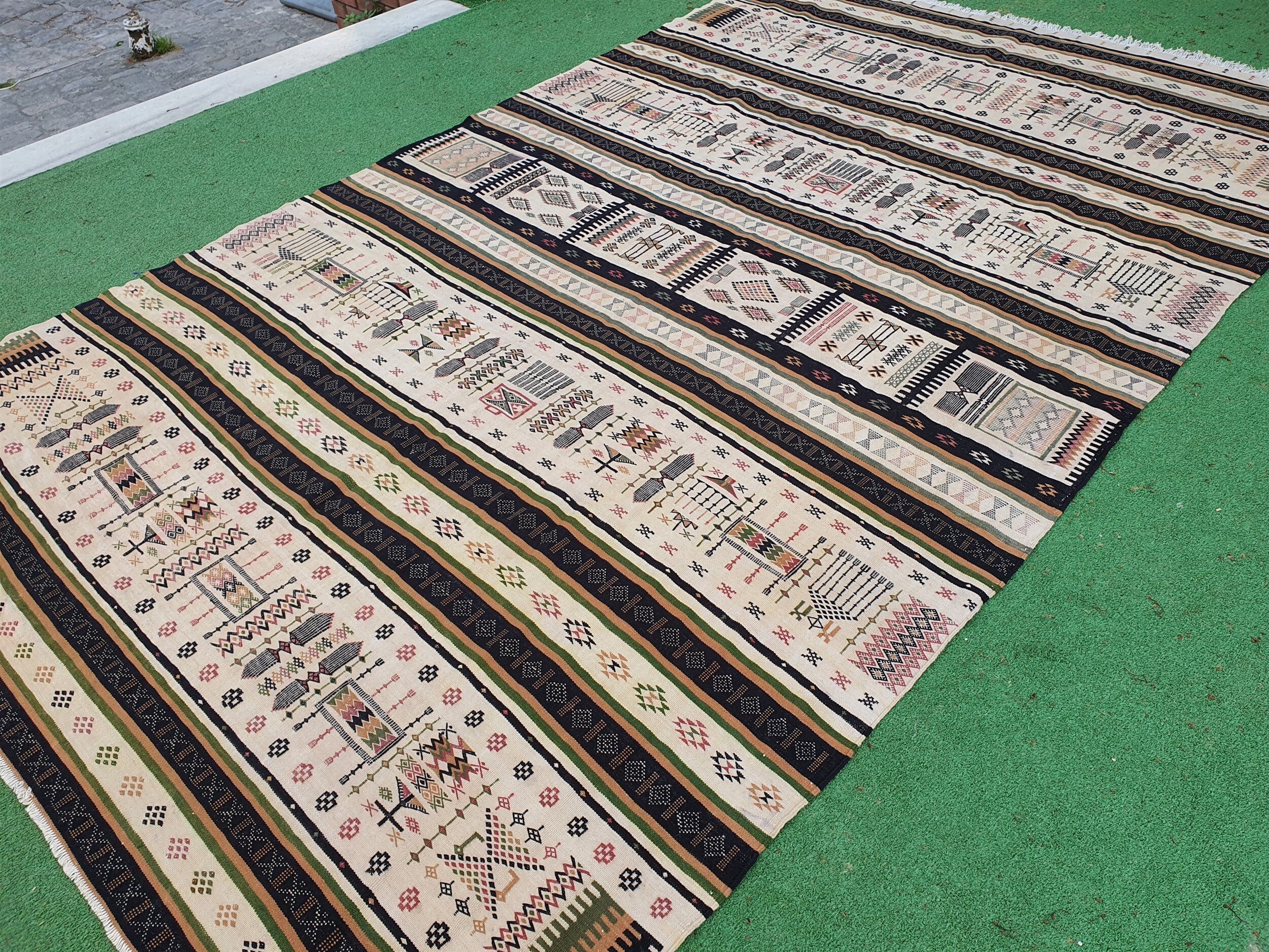 Turkish Kilim Rug 9 ft 8 in x 6 ft 1 in, Embroidered Cicim Floor Rug