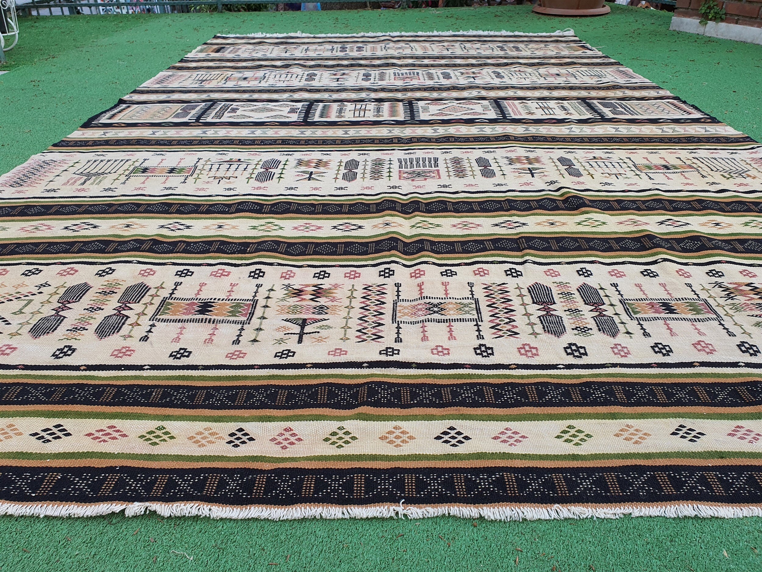 Turkish Kilim Rug 9 ft 8 in x 6 ft 1 in, Embroidered Cicim Floor Rug