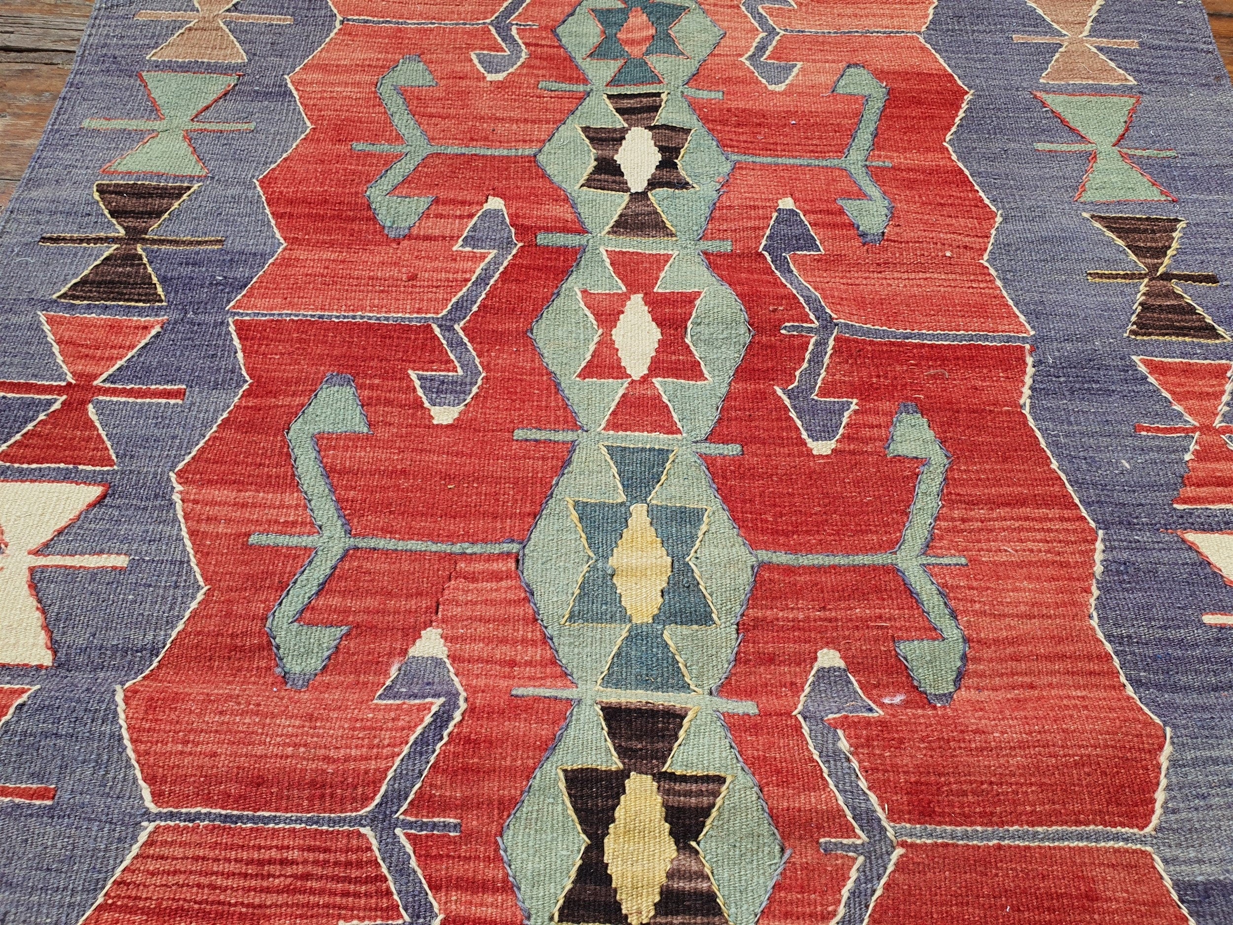 Esme Turkey Kilim 5 ft x 3 ft 1 in, Terracotta Blue and Green Turkish Prayer Rug